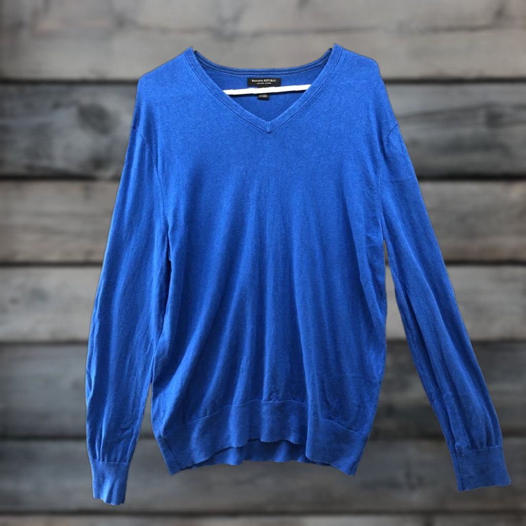 Banana Republic Banana Republic Luxury Blend Sweater Mens L V-neck Blue Silk Cashmere Pullover Size US L / EU 52-54 / 3 - 1 Thumbnail