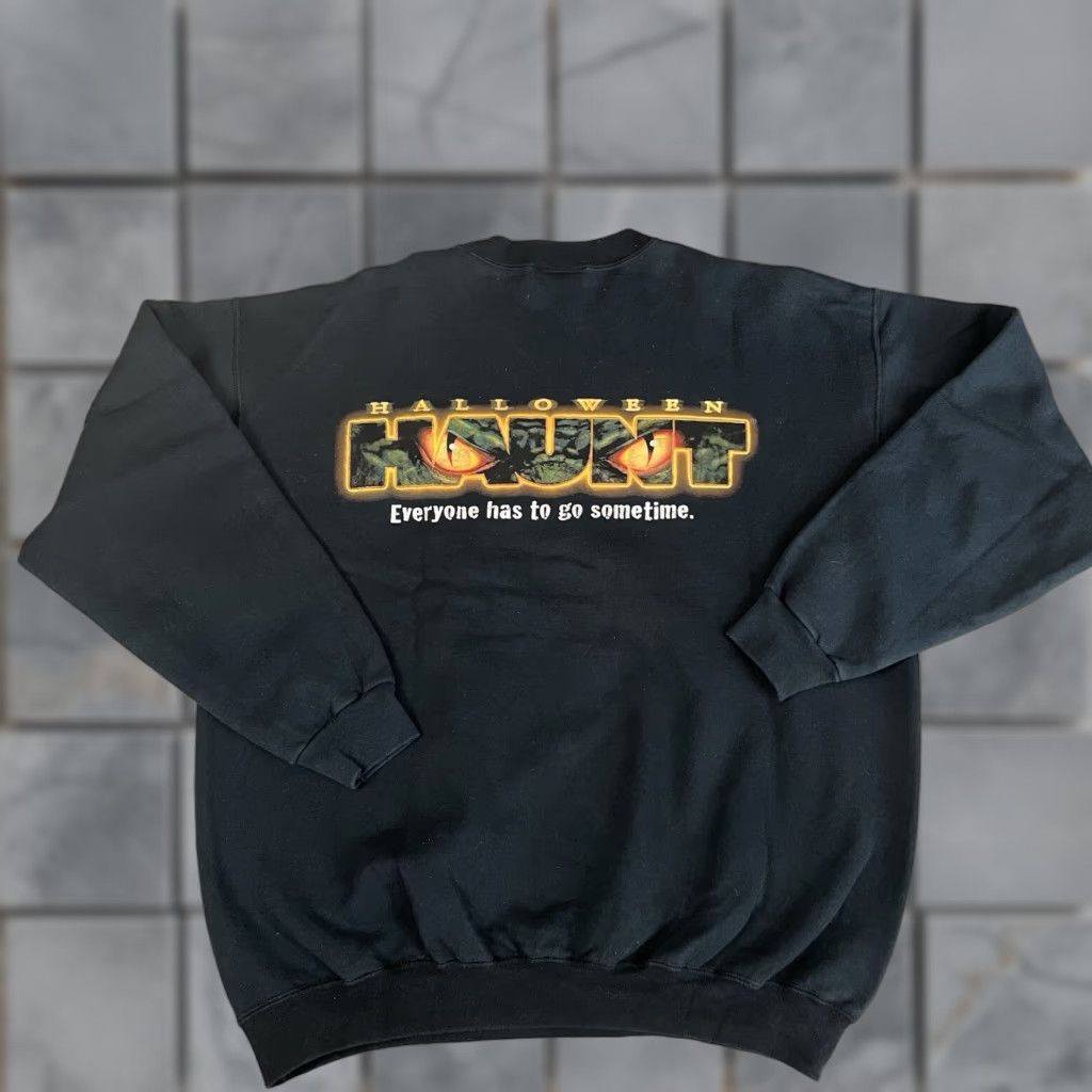 Vintage VINTAGE Knotts Scary Farm Sweatshirt Men L Black Graphic Print 90s Halloween Horror Snoopy Peanut Brand Murina Knit Crew Neck Pullover All Seasons Size US L / EU 52-54 / 3 - 1 Thumbnail