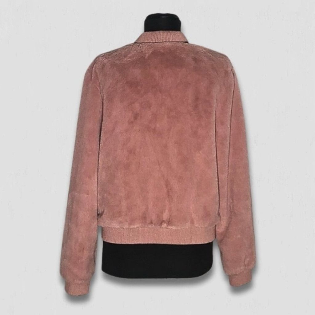 Forever 21 Bomber Jacket Faux Fur Zip Front Ribbed Side Pockets Pink L Size L / US 10 / IT 46 - 2 Thumbnail