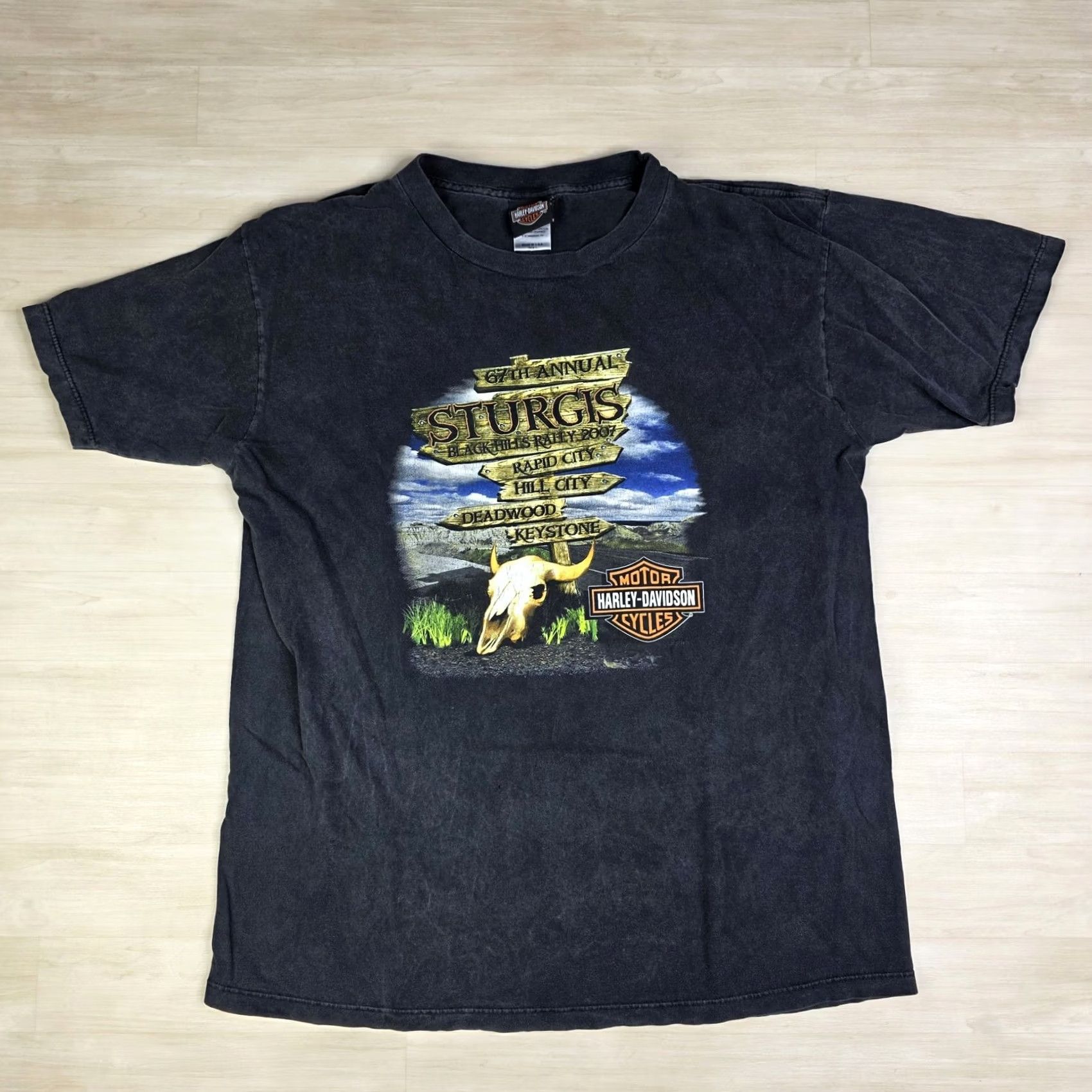 Harley Davidson Vintage Harley-Davidson Sturgis Shirt Mens Large Black 2007 Biker Rally Rapid City Graphic Print Double-Sided 100% Cotton T-Shirt Velar? Size US L / EU 52-54 / 3 - 2 Thumbnail