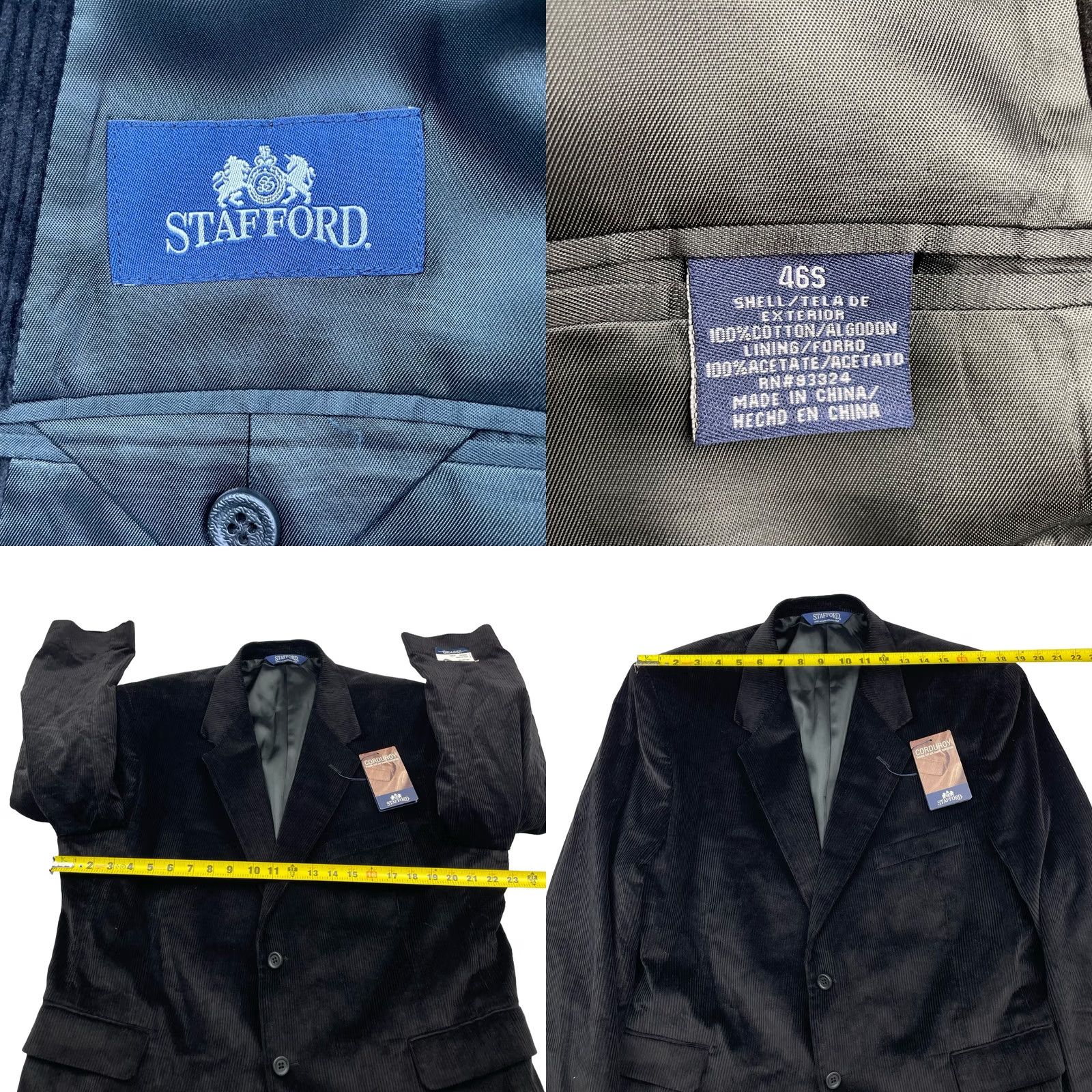 Stafford Stafford Black 100% Cotton Corduroy 2-Button Blazer Jacket 46S Men’s Blazer Cardigan? No. Size 46R - 8 Thumbnail