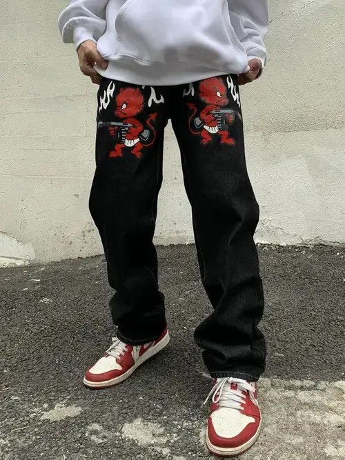VIBE Devil Graphic Painted Black Denim Jeans Size US 32 / EU 48 - 2 Thumbnail