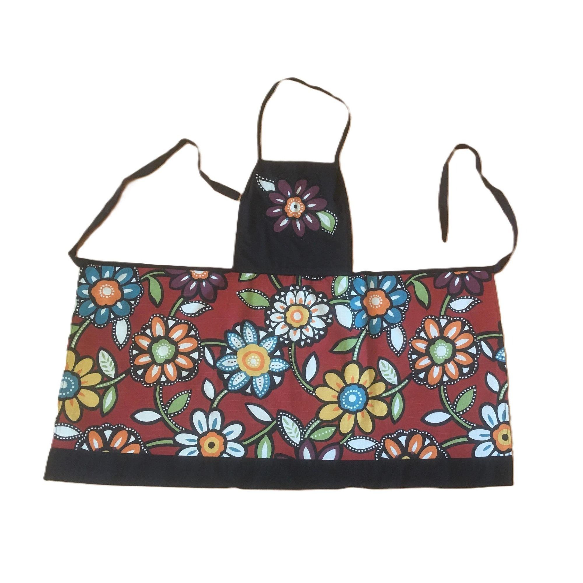 Handmade Adjustable Apron Heavy Retro Flower Print for Work Kitchn Cr Size ONE SIZE - 3 Thumbnail