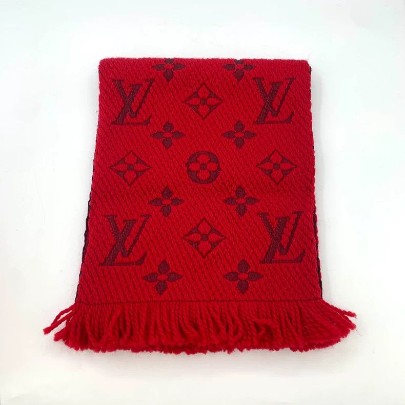 Louis Vuitton Louis Vuitton Red logo presbyopic full print wool fringe s Size ONE SIZE - 1 Thumbnail