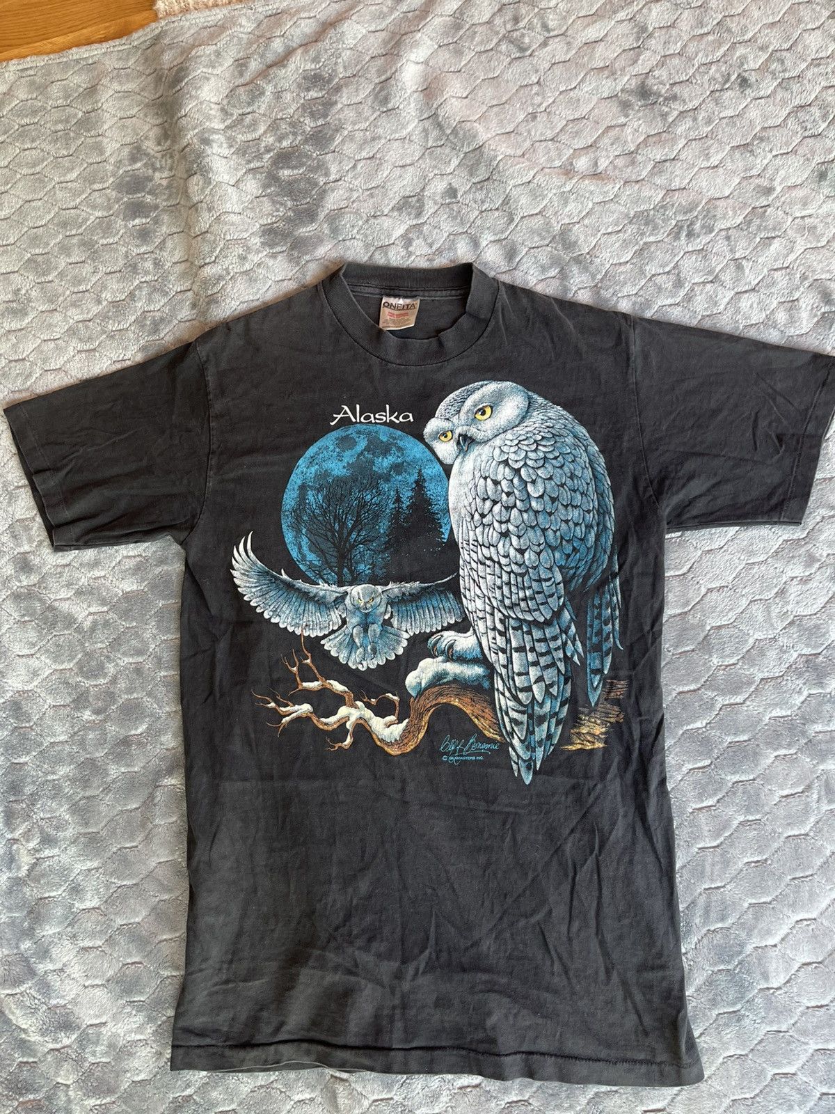 Vintage 90’s Vintage Owl Graphic T-Shirt Black Size US S / EU 44-46 / 1 - 1 Thumbnail