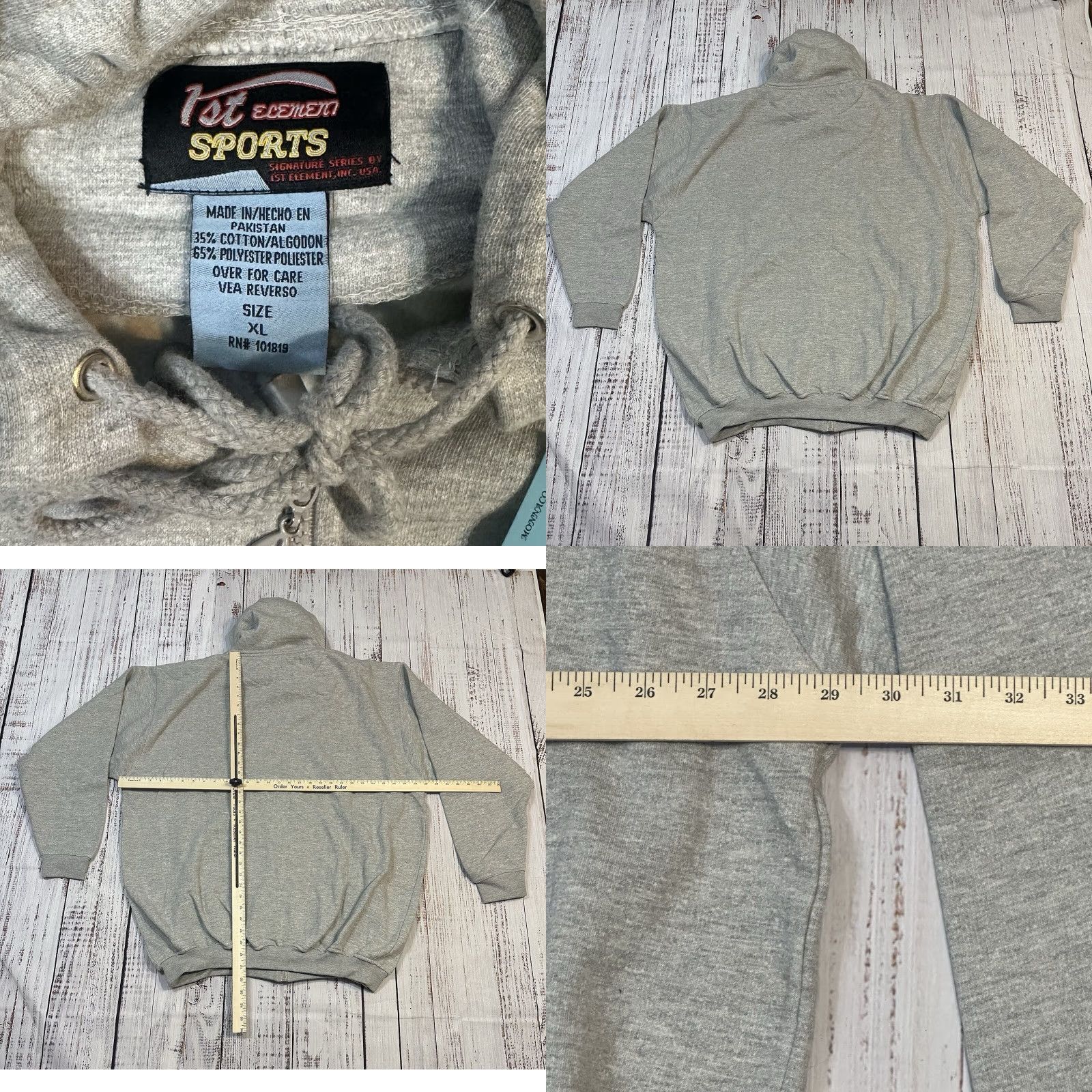 Element VINTAGE 1ST ELEMENT SPORT HOODIE Mens Hoodie XL Heather Grey Zip 90s Signature Series Deadstock NWT Size US XL / EU 56 / 4 - 8 Thumbnail