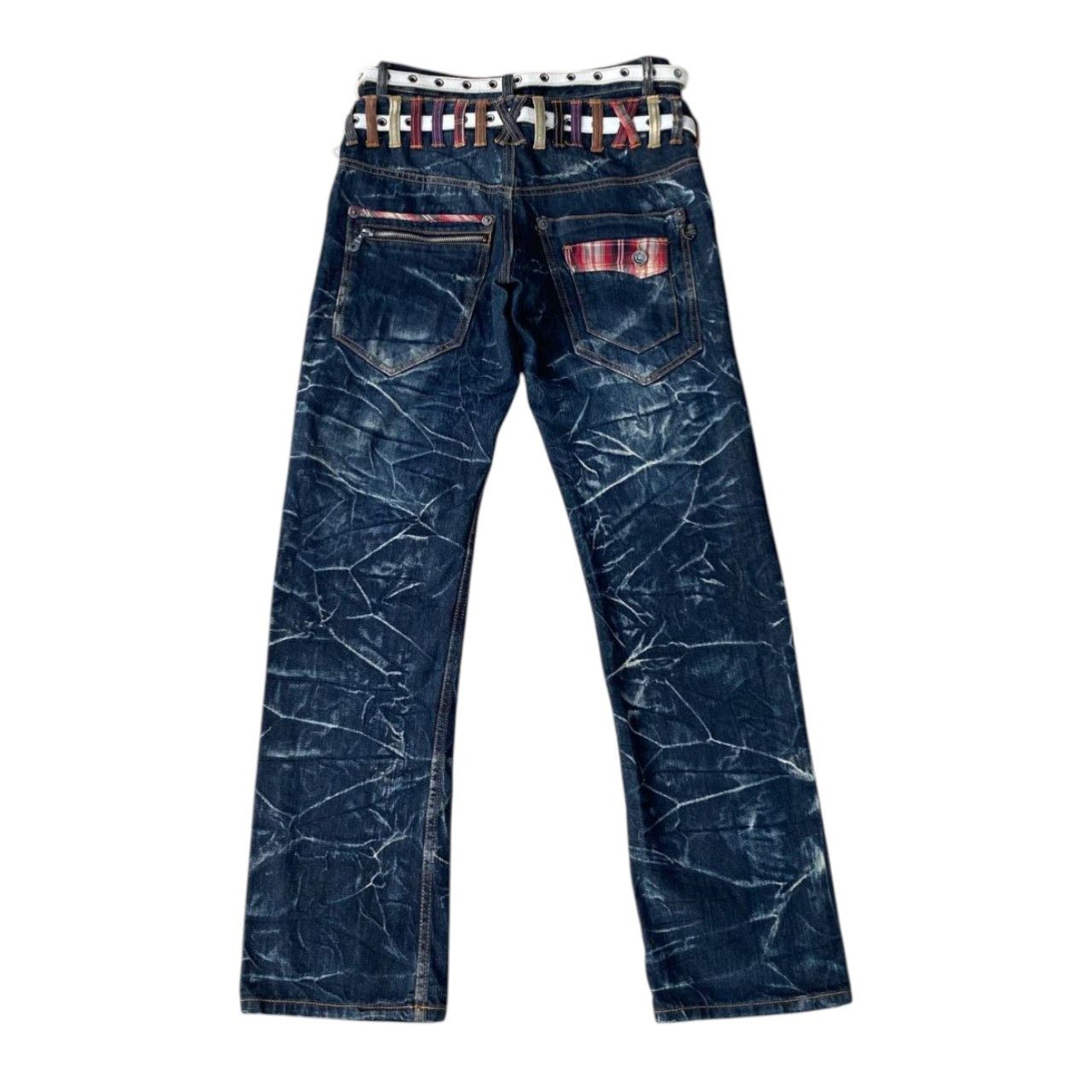 Japanese Brand Harajuku Y2K Nylaus Japan Double-Waist Belted Jean Ghostclaw Size US 29 - 12 Thumbnail