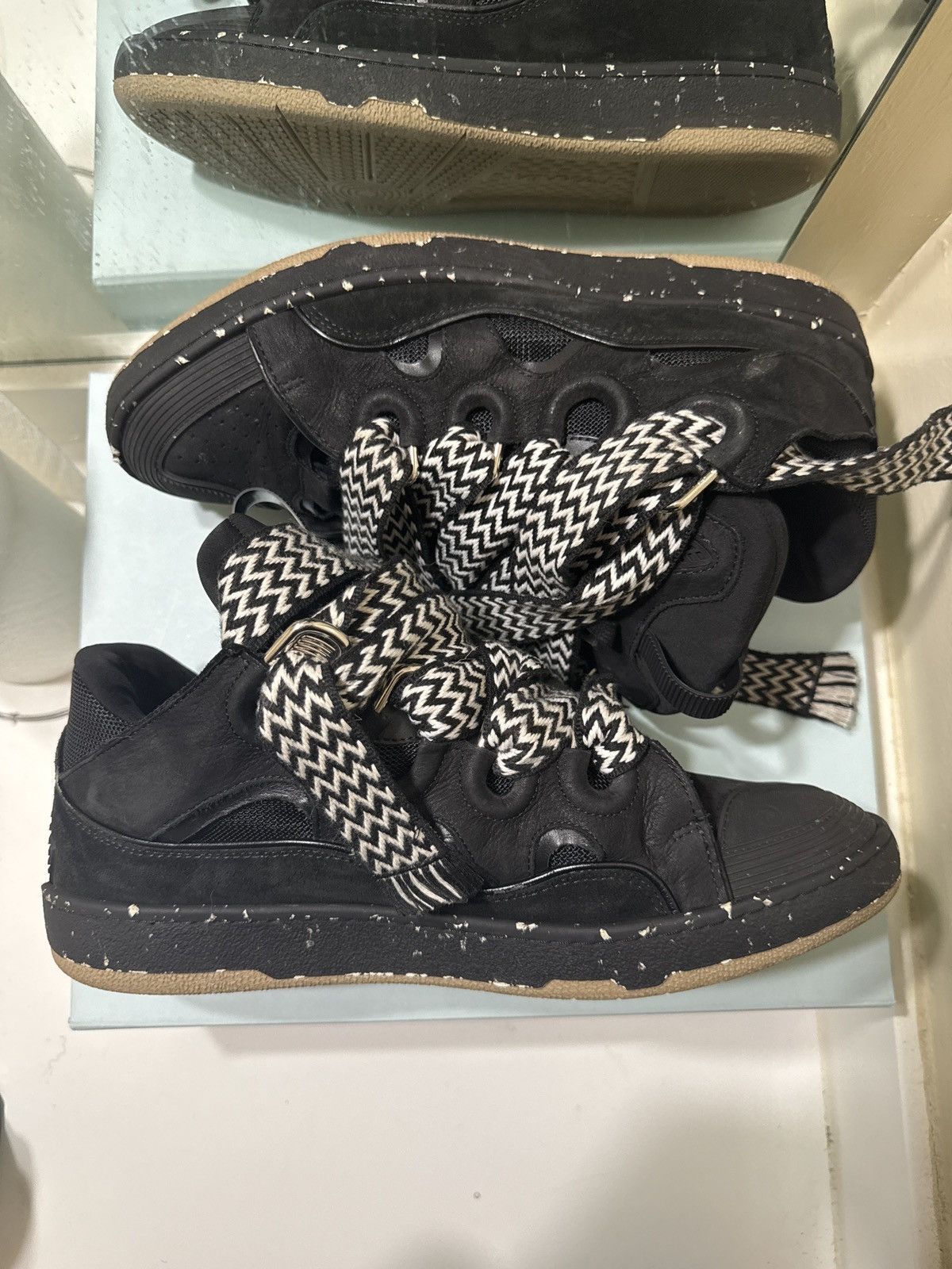 Lanvin Curb Sneakers Black w White Laces