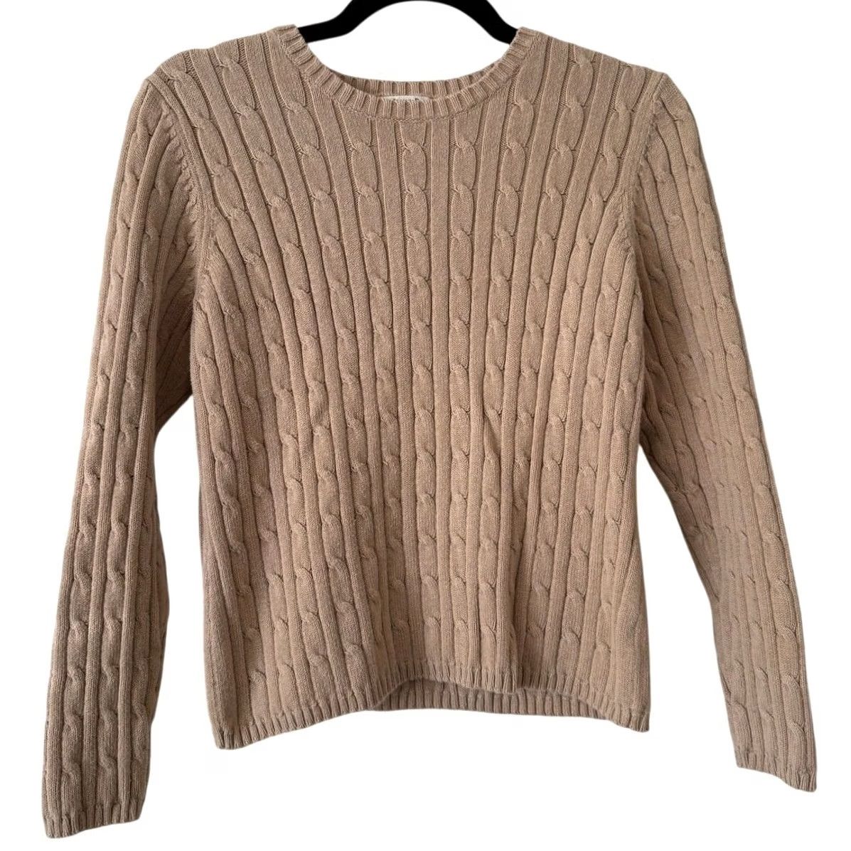 Vintage St. John's Bay Tan Long Sleeve Crewneck Pullover Cable Knit Sweater - M Petite Womens Size M / US 6-8 / IT 42-44 - 2 Thumbnail