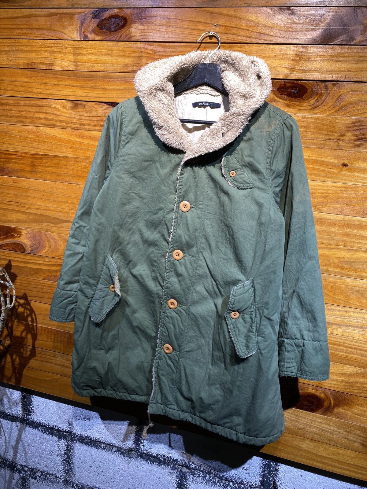 Japanese Brand Vintage Caliner Sherpa-Lined Hooded Coat – 1990s Unisex Size M / US 6-8 / IT 42-44 - 2 Thumbnail