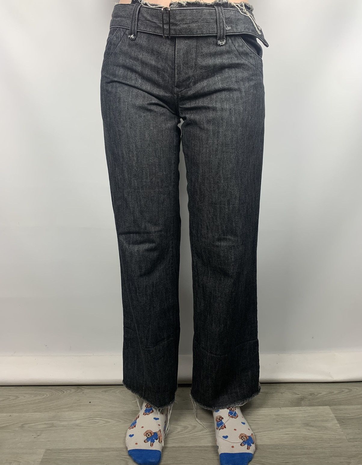 Yohji Yamamoto Yohji Yamamoto Femme Belted Wide Leg Low Rise Cut Jeans Size 26" / US 2 / IT 38 - 23 Thumbnail