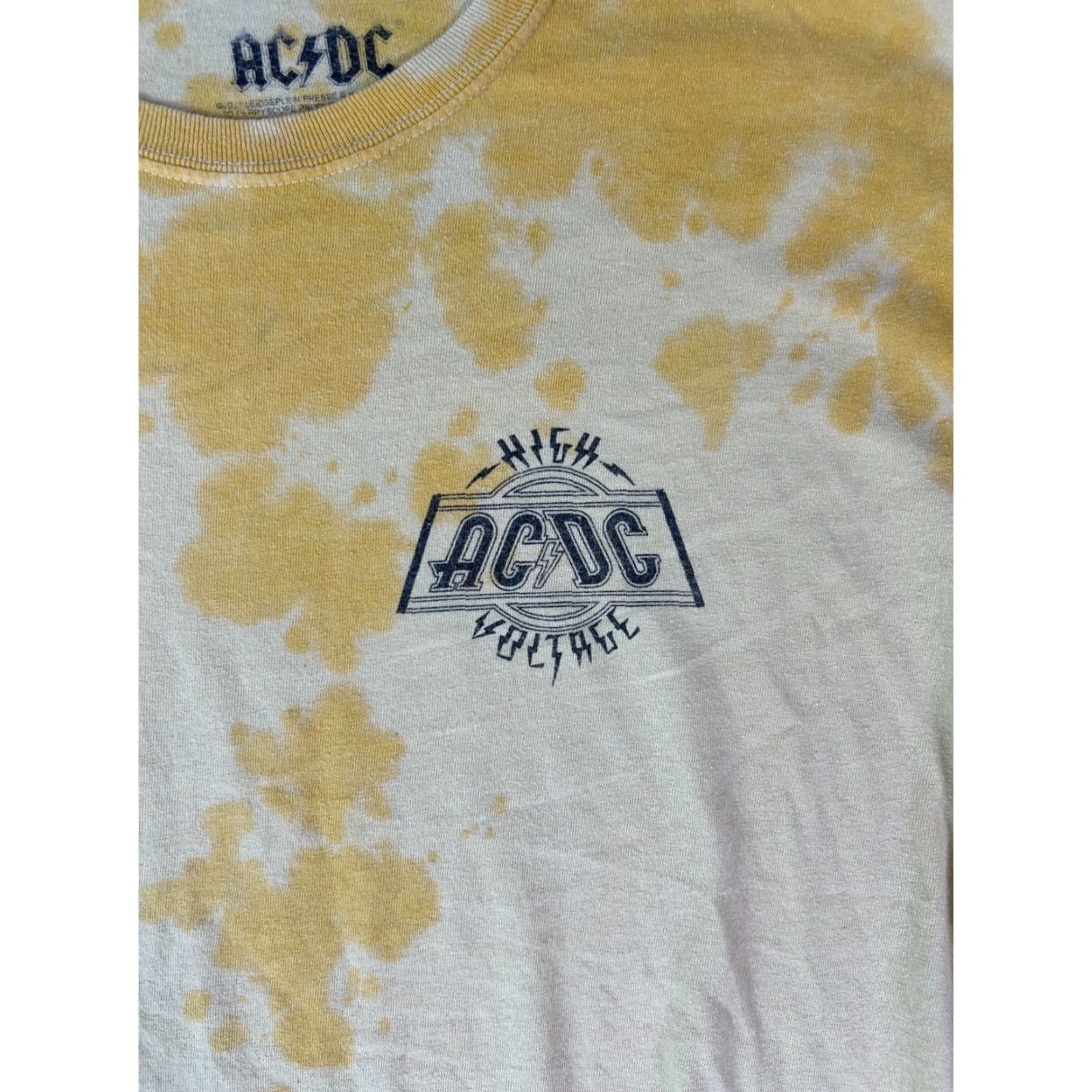 Vintage AC/DC High Voltage Tie Dye Band T-Shirt Men’s L Yellow Bleach Graphic Rock Tee Size US L / EU 52-54 / 3 - 3 Thumbnail