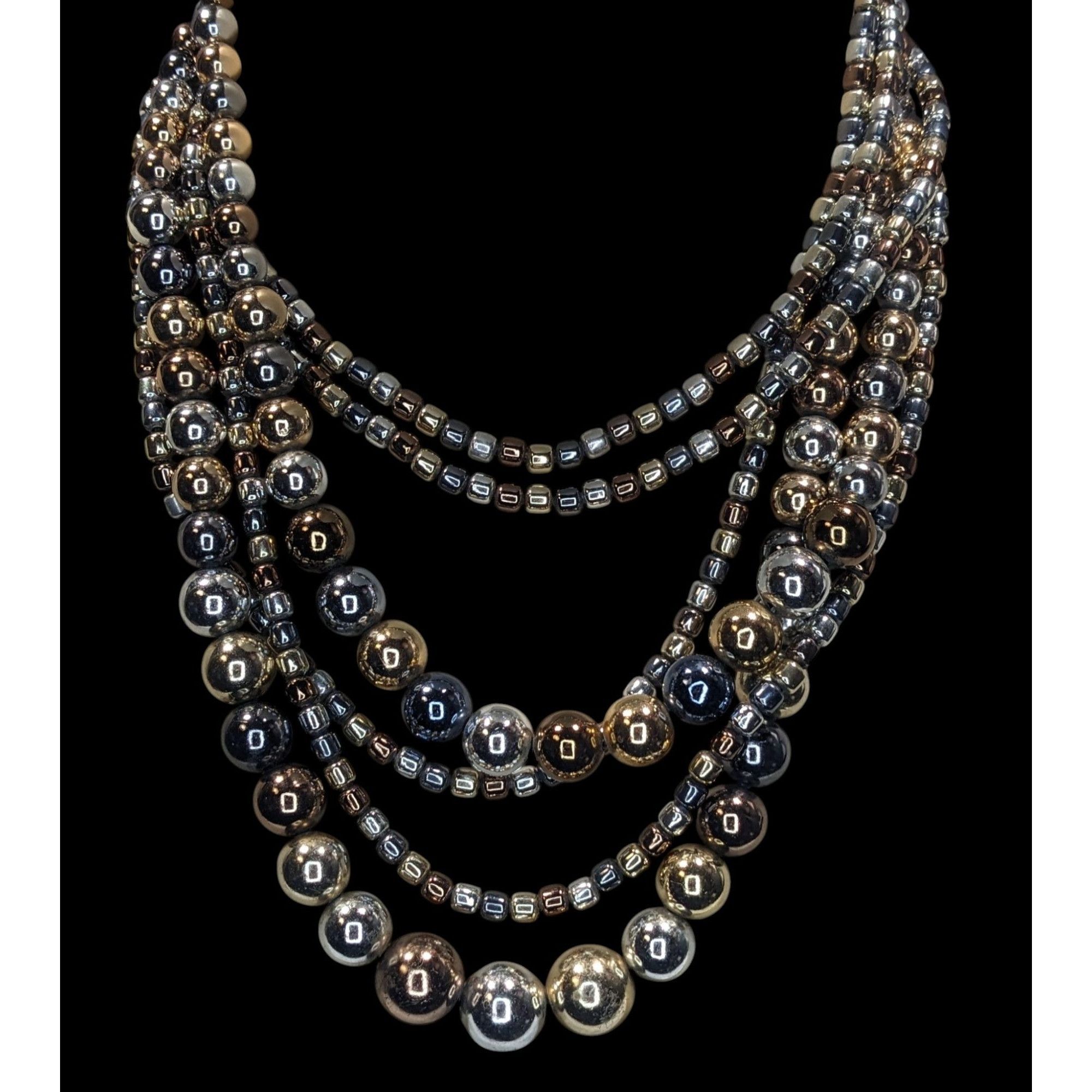 Other Vintage Glam Multi-Strand Metallic Beaded Necklace With Hook Size ONE SIZE - 4 Thumbnail