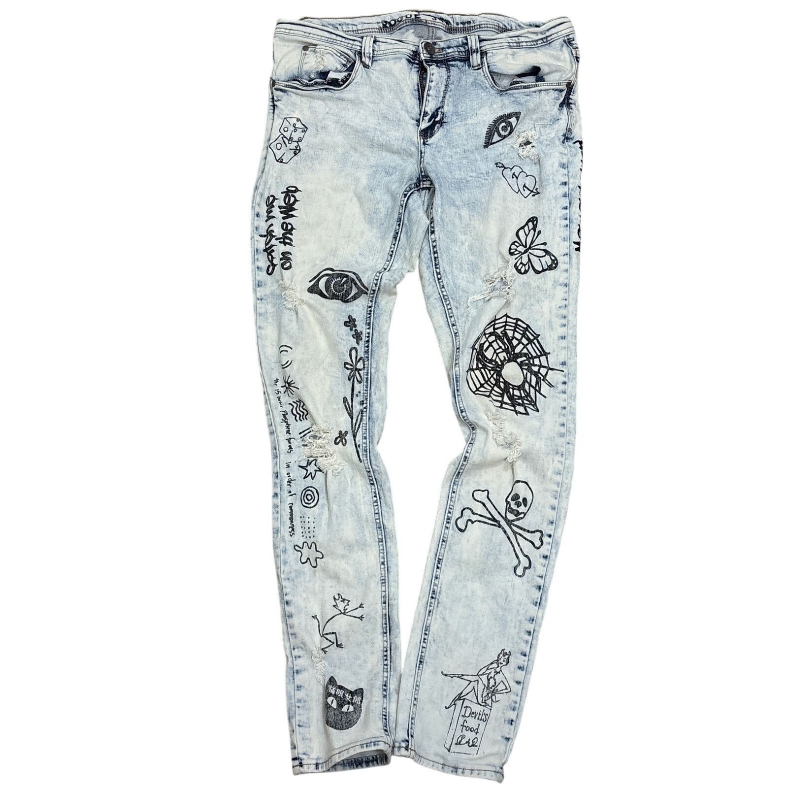 Rogue Rogue Ninth Hall light wash skinny jeans graffiti 34x33 Size 34" / US 12 / IT 48 - 1 Thumbnail