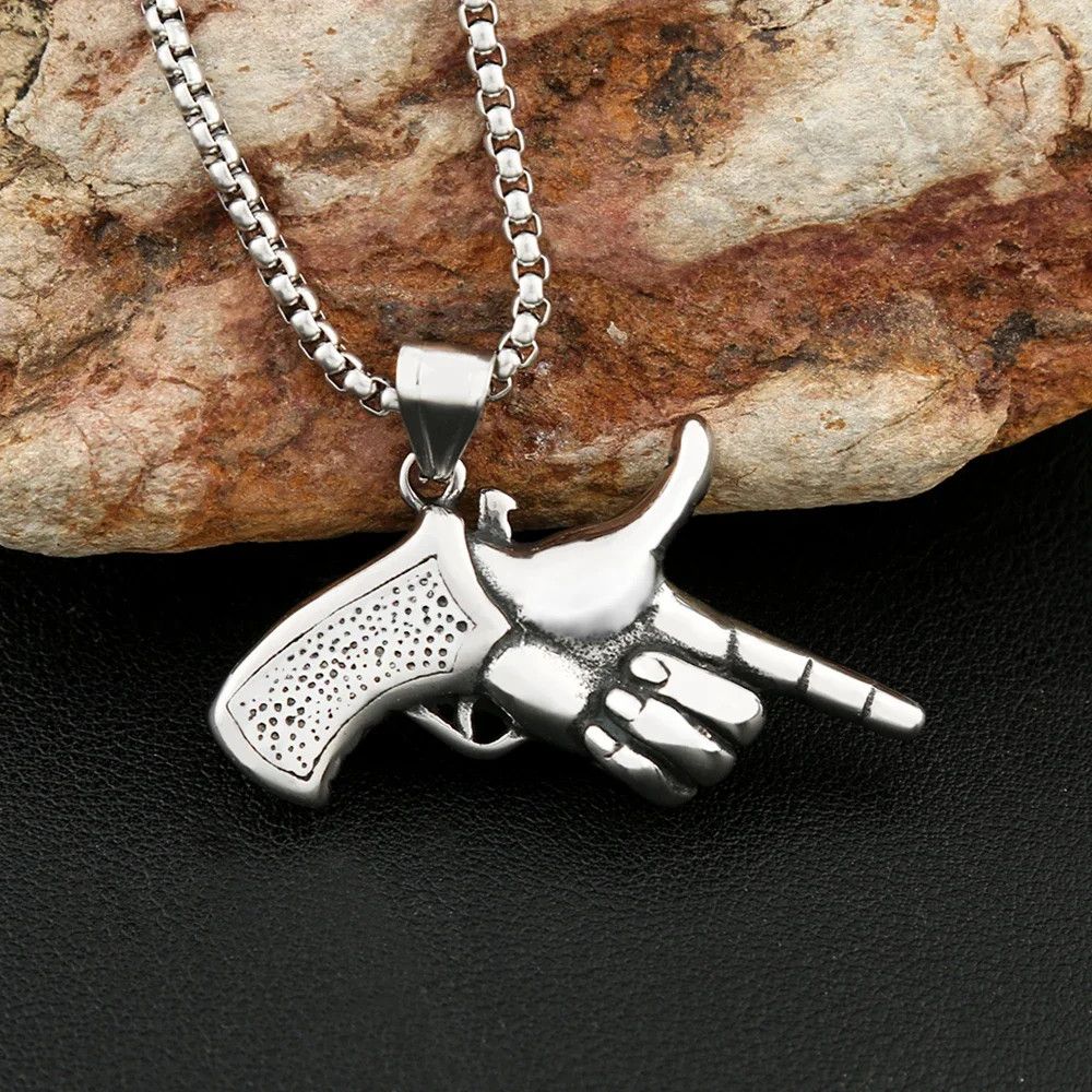 Jewelry Creative Pistol Gesture Pendant Necklaces Size ONE SIZE - 5 Thumbnail