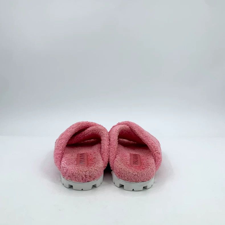 Prada Prada Pink triangle cross-plush casual flat slippers Size US 7 / IT 37 - 4 Thumbnail