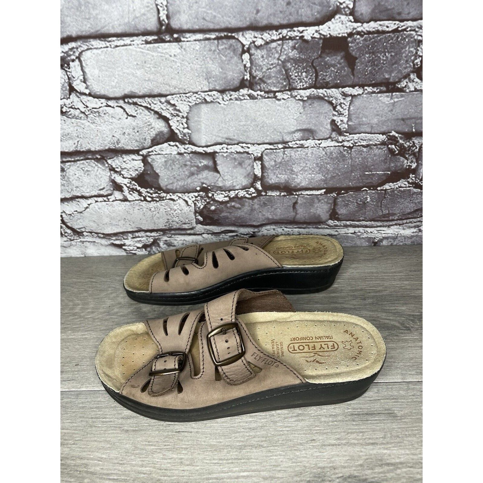 Other Fly Flot Taupe Nubuck Leather Strap Slides Wedge Sandals Wom Size US 6.5 / IT 36.5 - 1 Thumbnail