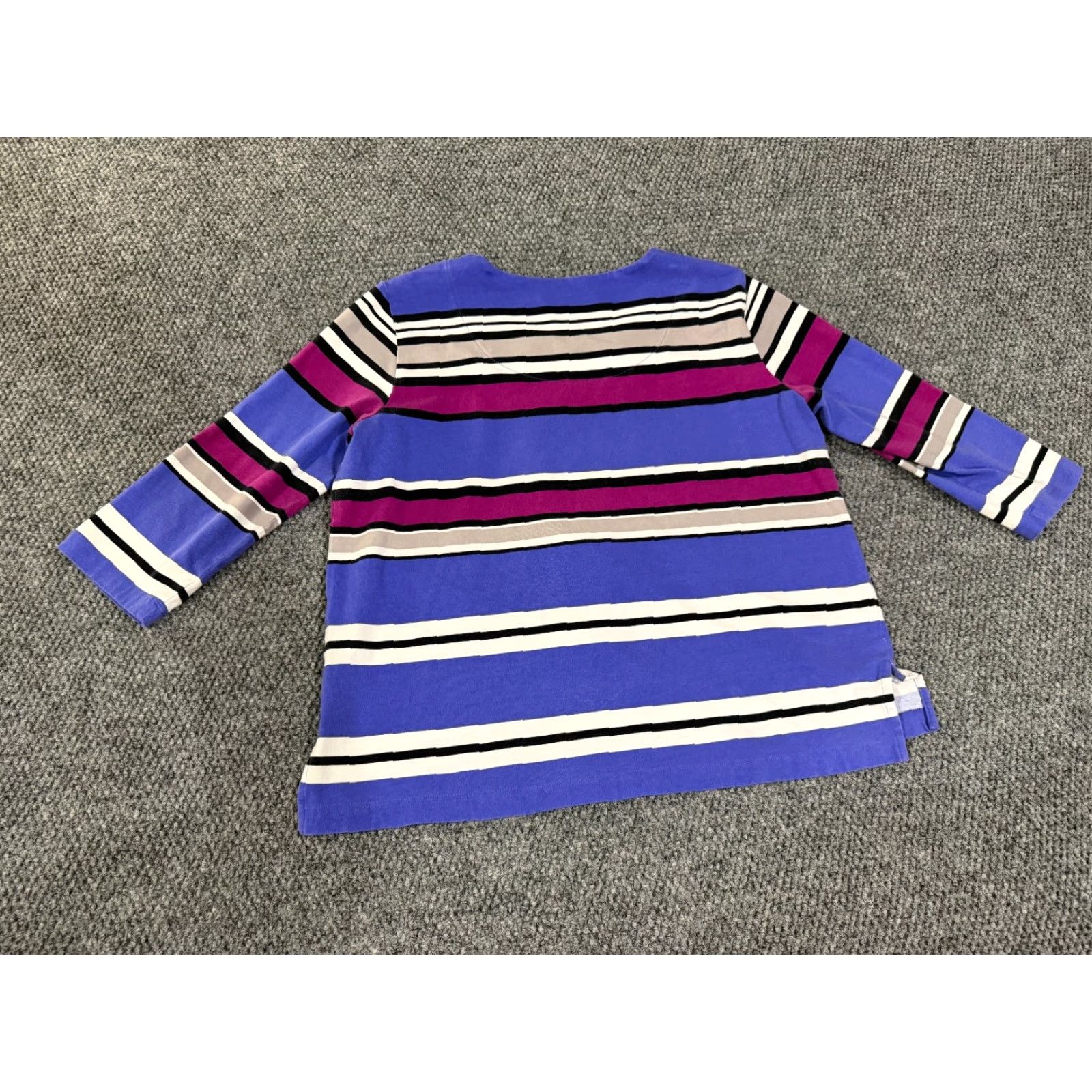 Vintage Alfred Dunner Blouse Womens Petite Large Purple Pink Striped Long Sleeve Round Neck Knit Velvet Ruffle Casual Size L / US 10 / IT 46 - 7 Thumbnail