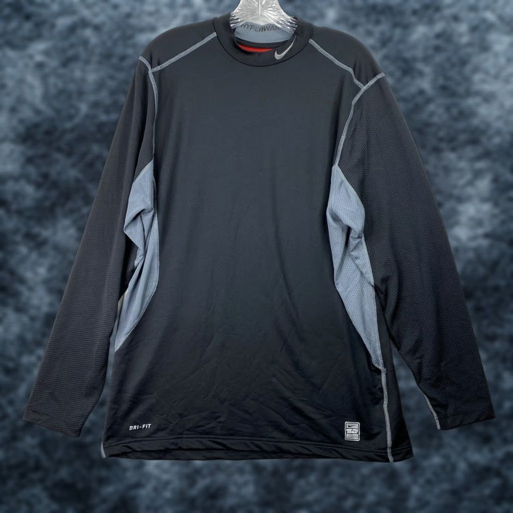 Nike Nike Pro Combat Dri-FIT Shirt Mens XL Black Gray Hyperwarm Long Sleeve Pullover Mock Neck Athletic Activewear Size US XL / EU 56 / 4 - 1 Thumbnail