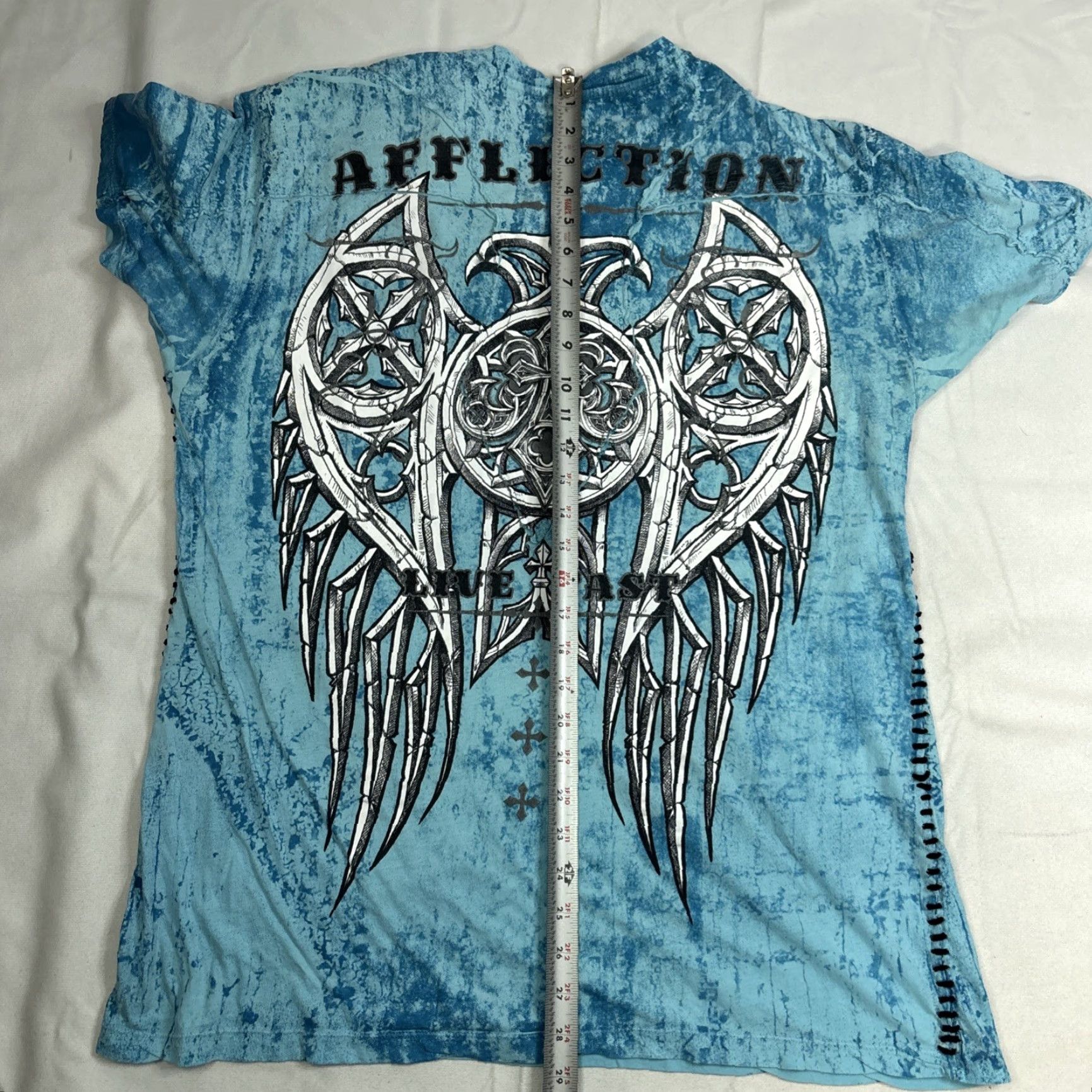 Affliction Affliction Live Fast T-Shirt Adult XL Short Sleeve Light Blue Grunge Y2K Logo Mens Size US XL / EU 56 / 4 - 8 Thumbnail
