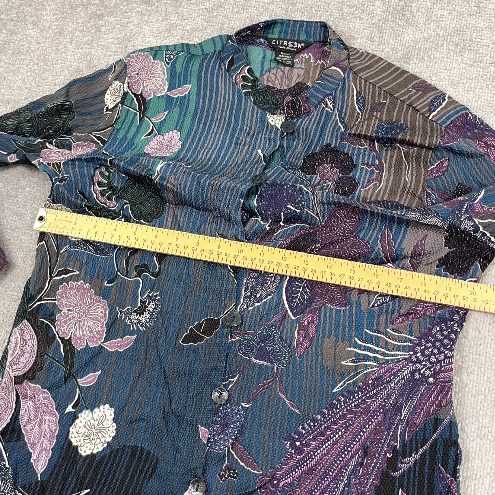 Vintage Citron Silk Art to Wear Floral Asian Mandarin Collar Button Up Blouse Women M/L Size M / US 6-8 / IT 42-44 - 4 Thumbnail