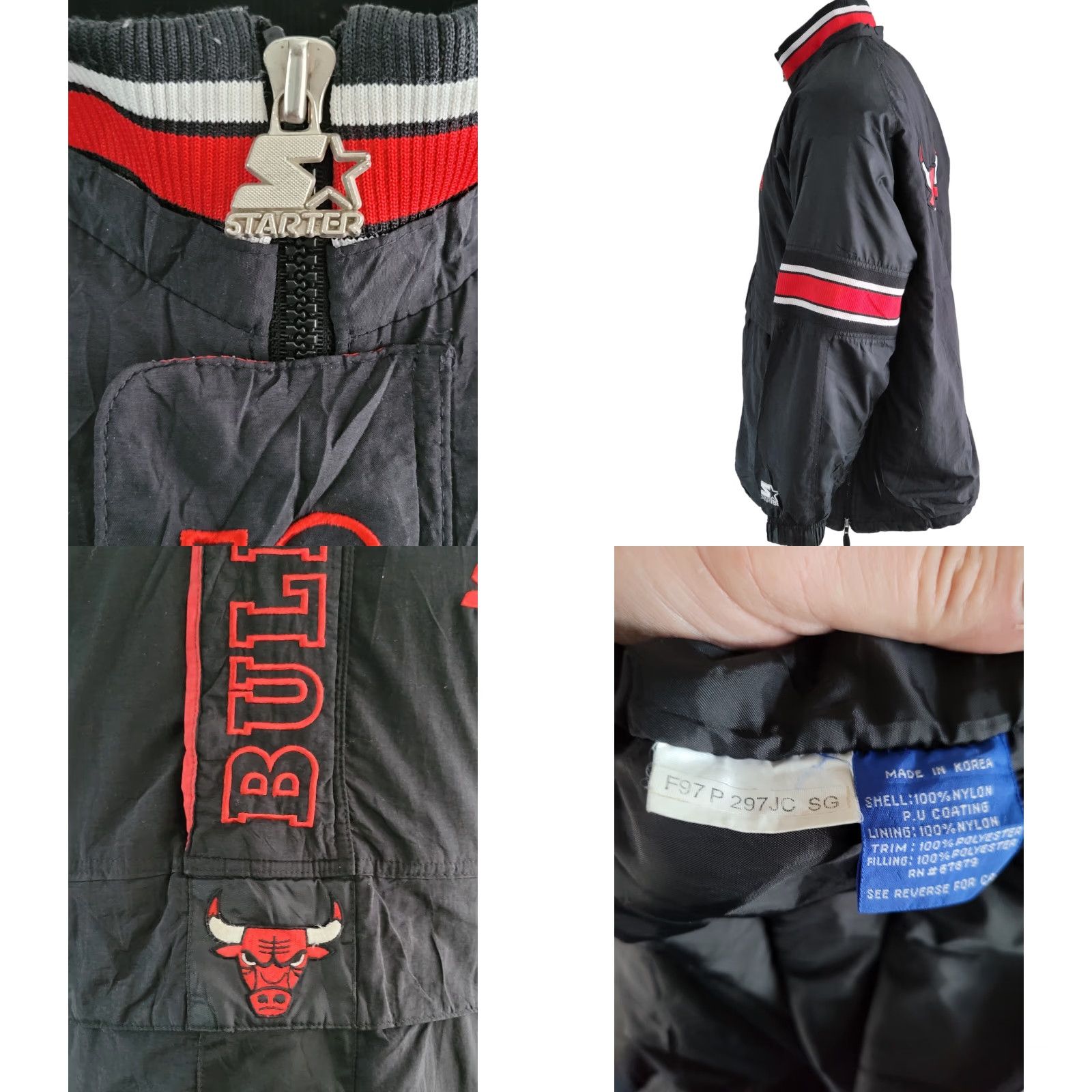 Starter VINTAGE Starter Chicago Bulls Pro Sports 90s Puffer Bomber Jacket, Black Red Size L Size US L / EU 52-54 / 3 - 8 Thumbnail