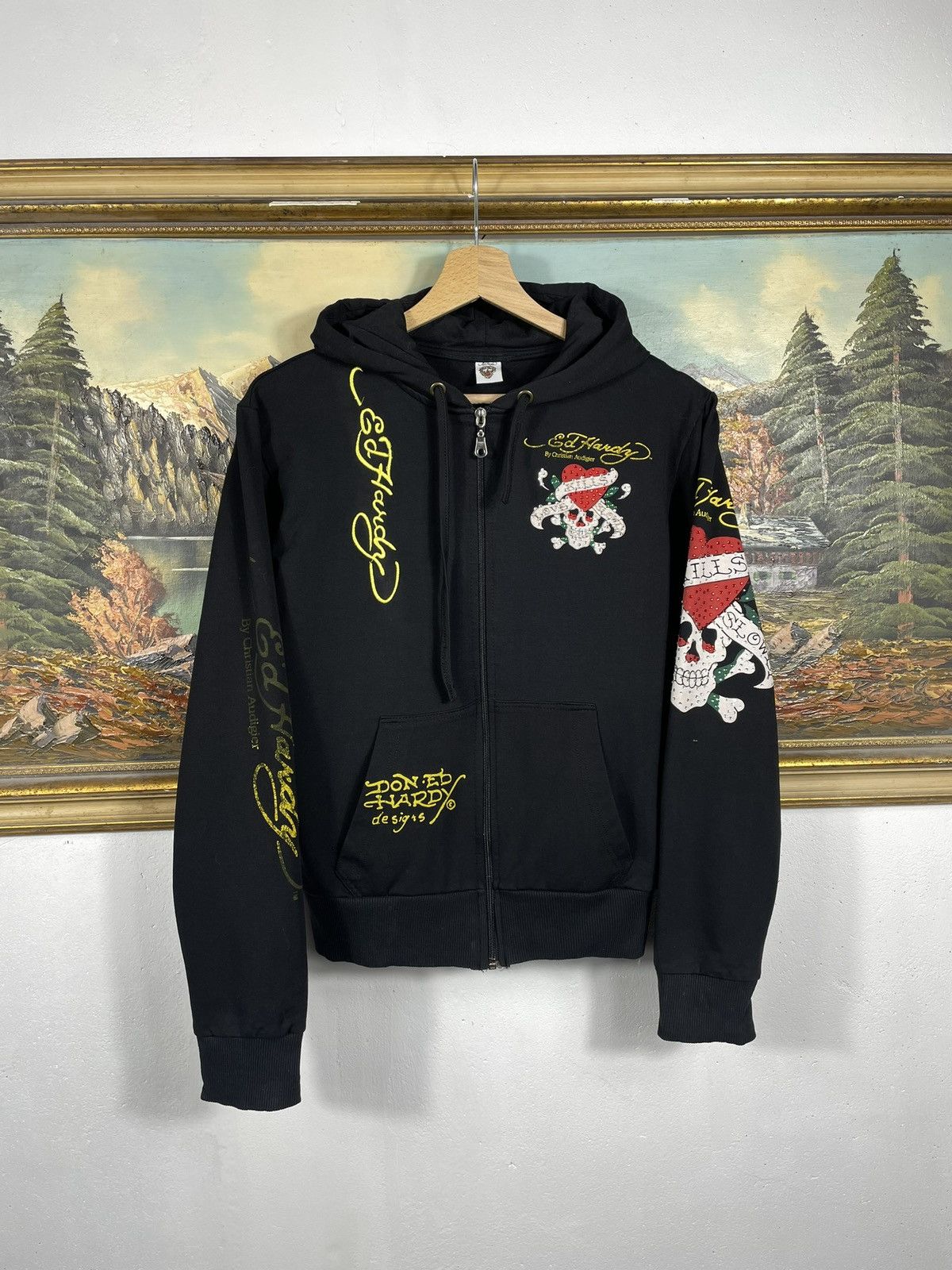 Christian Audigier × Ed Hardy × Vintage Ed Hardy Retro 00s Hoodie With Crystals Affliction Grunge Size M / US 6-8 / IT 42-44 - 2 Thumbnail