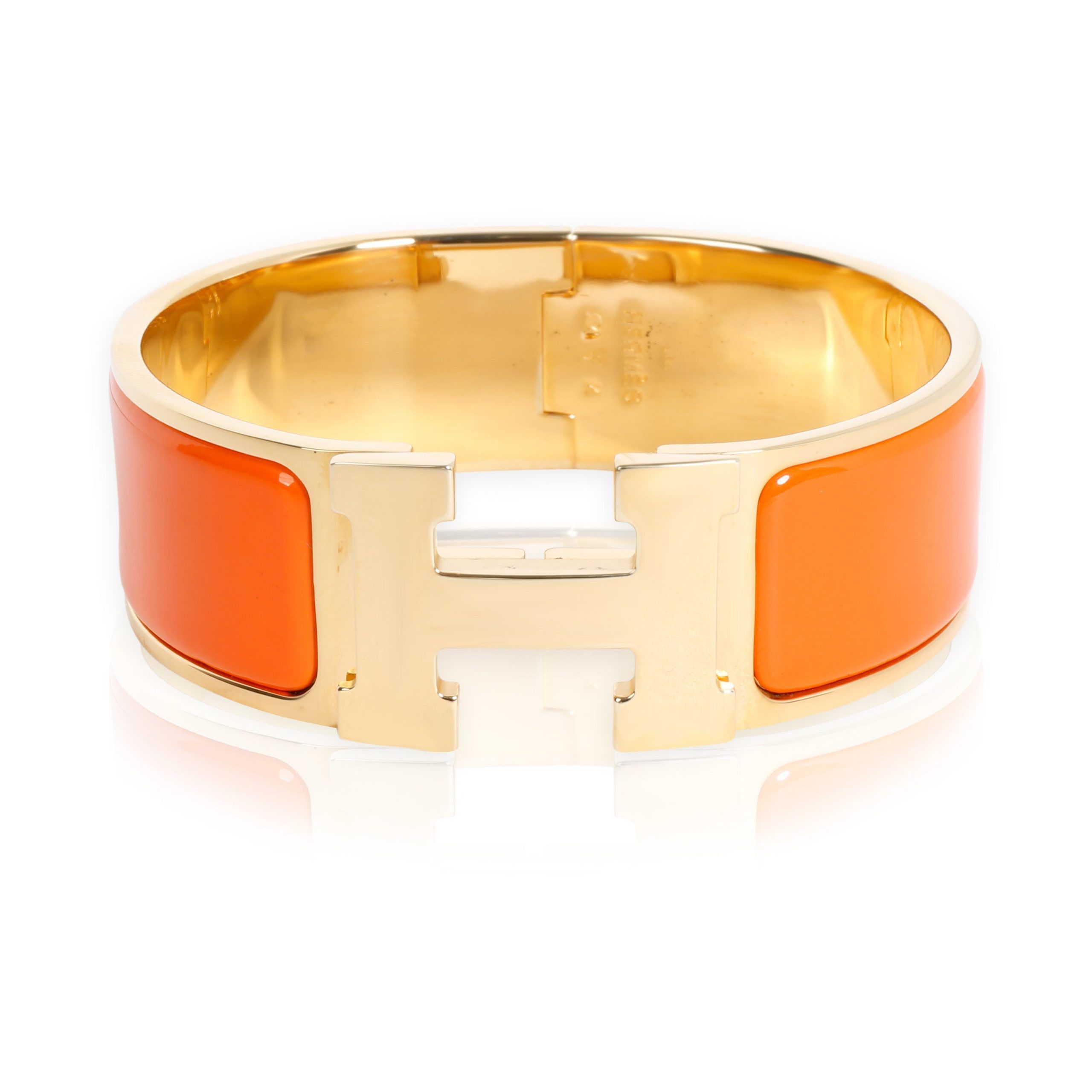 Hermès Clic Clac H Orange Bracelet with Gold Plated Hardware