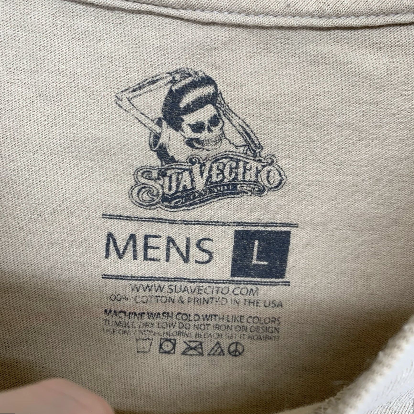 Doublet Suavecito Men's T-Shirt Large Beige Graphic Print Logo Double Side All Seasons Crew Neck Size US L / EU 52-54 / 3 - 5 Thumbnail