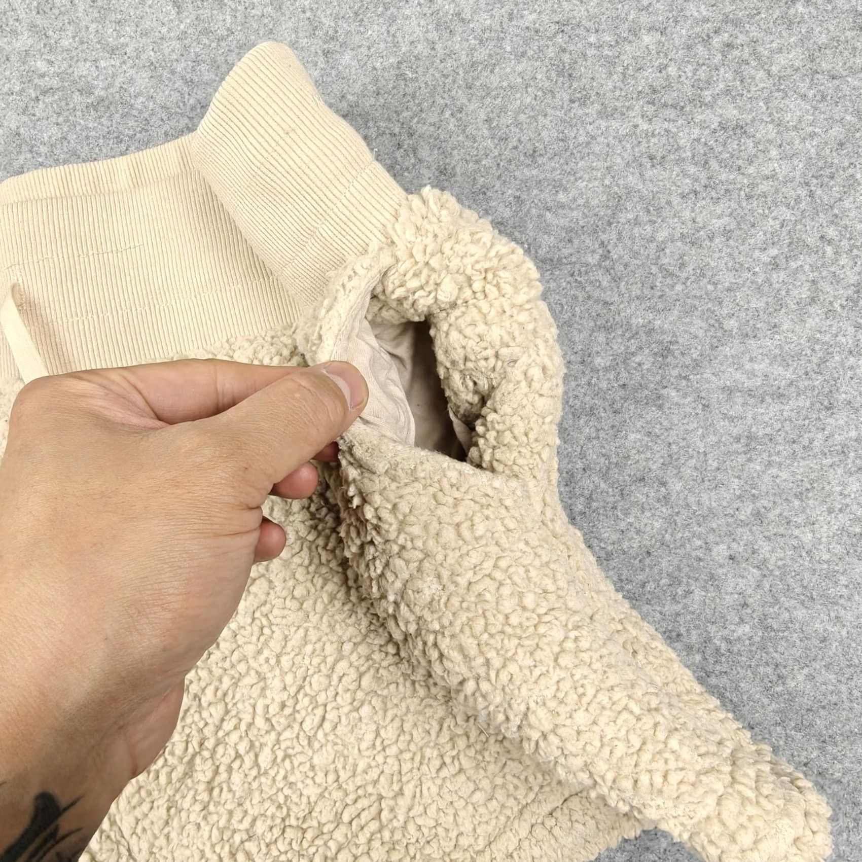 Vintage Popflex Womens XL Beige Sherpa Fleece Sweat Lounge Drawstring Pockets Size 40" / US 18 - 2 Thumbnail