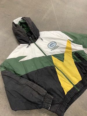 image of Green Bay Packers Puffer Jacket 90's Nfl Hooded Zip Jacket Size XL in White, Men's