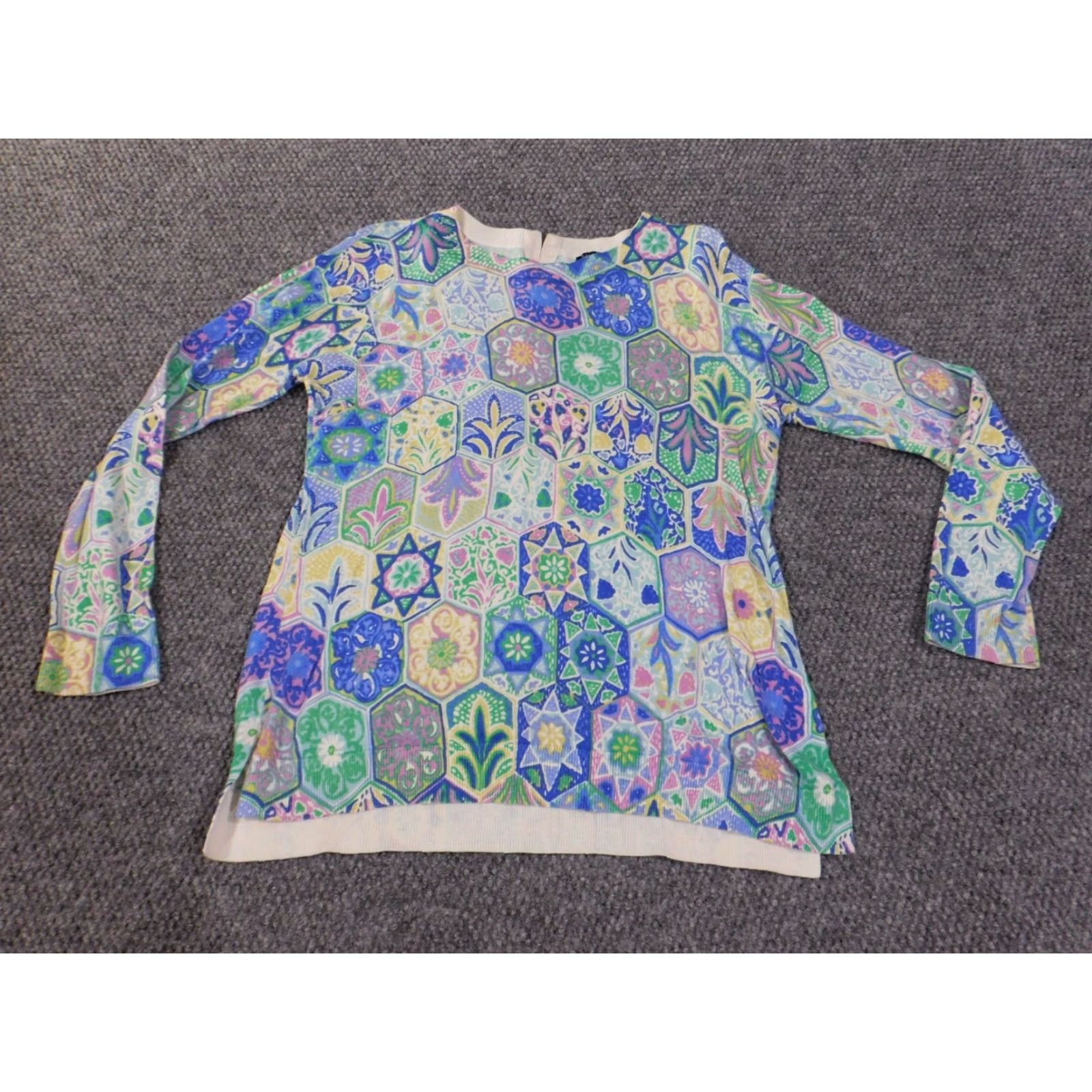 Talbots Talbots Cardigan Sweater Womens Medium Blue Floral Zip Knit Rayon Nylon Stretch Regular Modern Size M / US 6-8 / IT 42-44 - 2 Thumbnail
