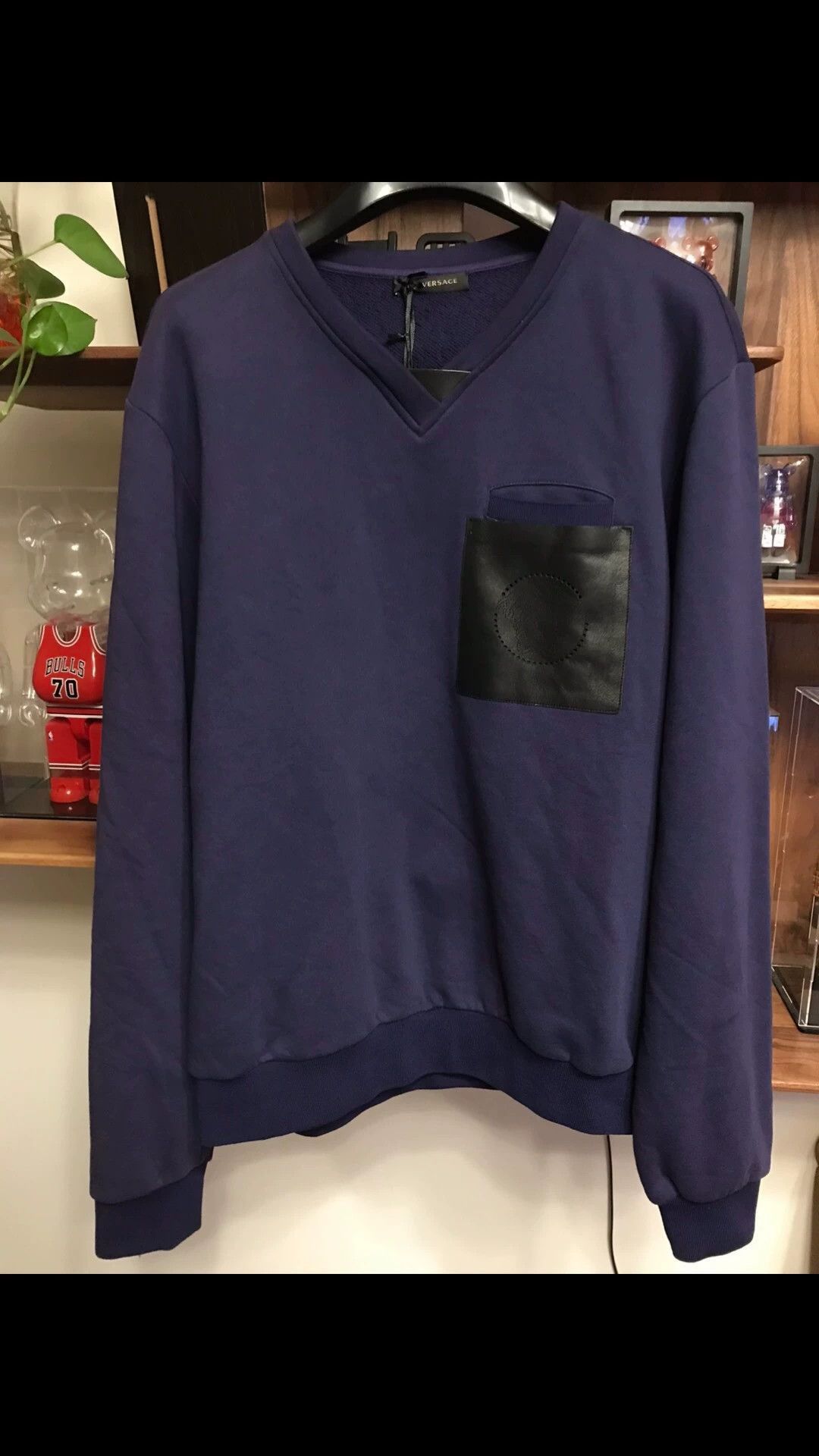 Versace Purple V-Neck Sweatshirt with Leather Pocket Size US M / EU 48-50 / 2 - 1 Thumbnail