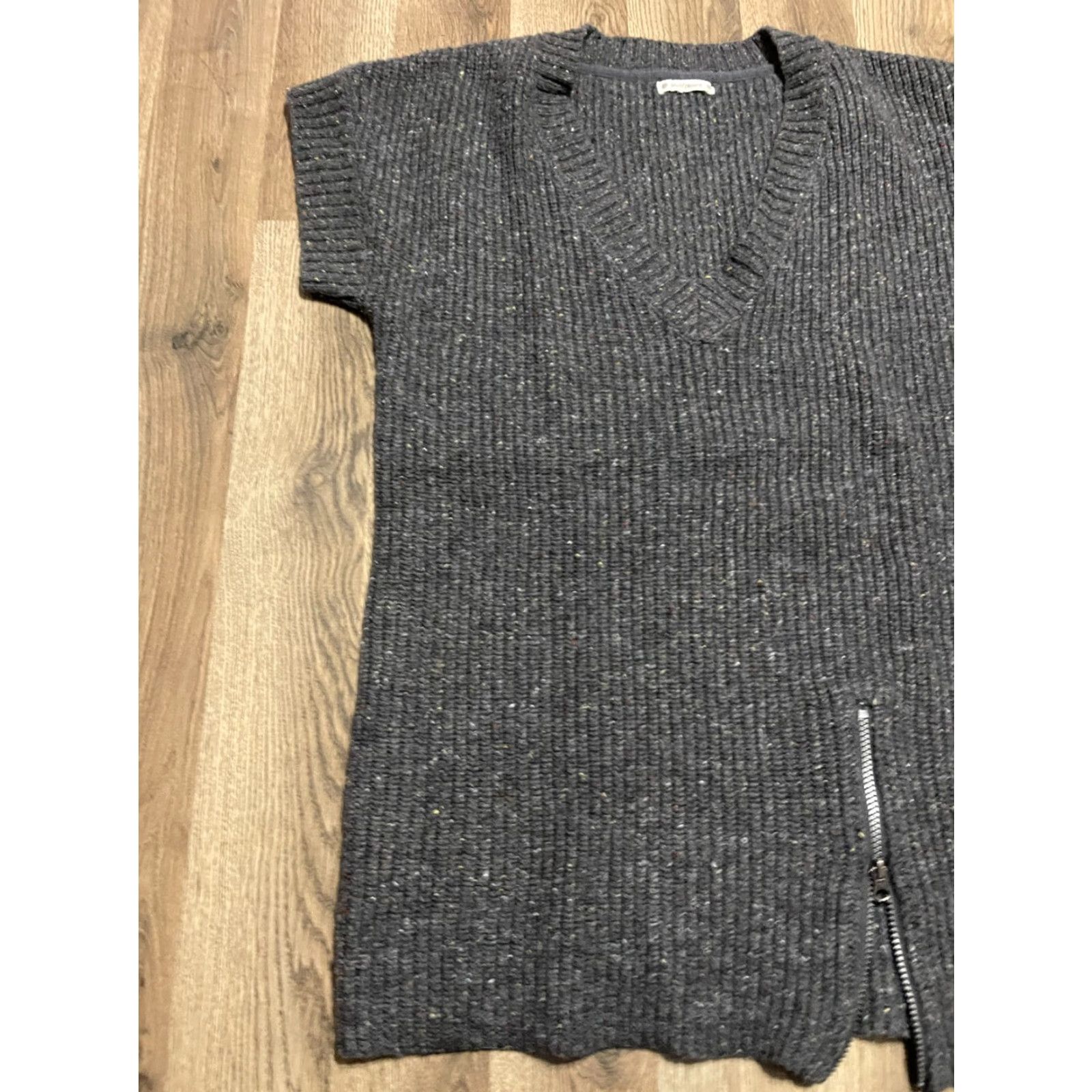 Vintage Ruff Hewn Dress Women Medium Gray V-Neck Wool Blend Side Zip Short Sleeve Size M / US 6-8 / IT 42-44 - 3 Thumbnail