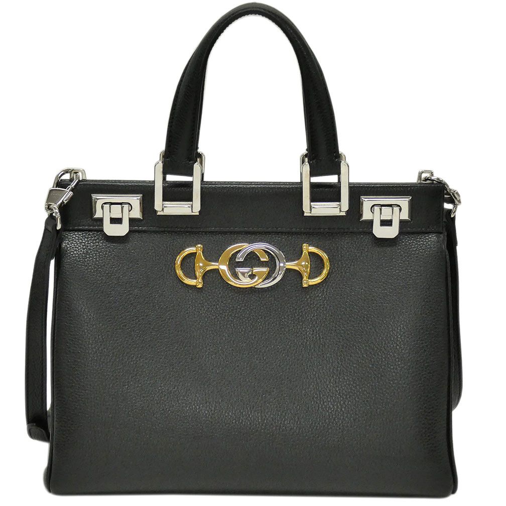 Gucci Bag Zumi Leather Interlocking GG Horsebit 2WAY Handbag Shoulder Bag Black