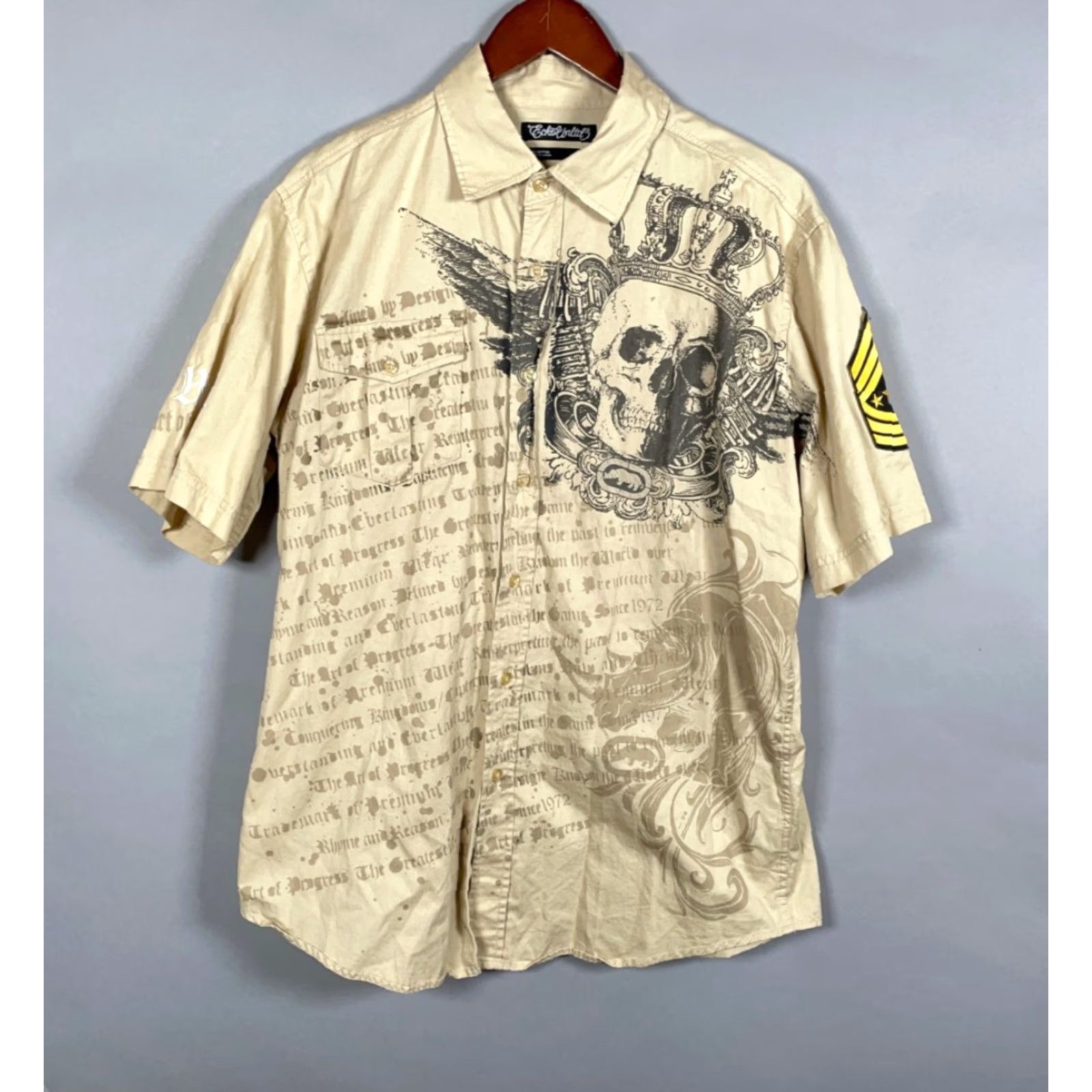 Ecko Unltd. VINTAGE Ecko Unltd. Skull Wings Military Shirt Adult Large Beige Geometric Hip Hop Mens Size US L / EU 52-54 / 3 - 2 Thumbnail