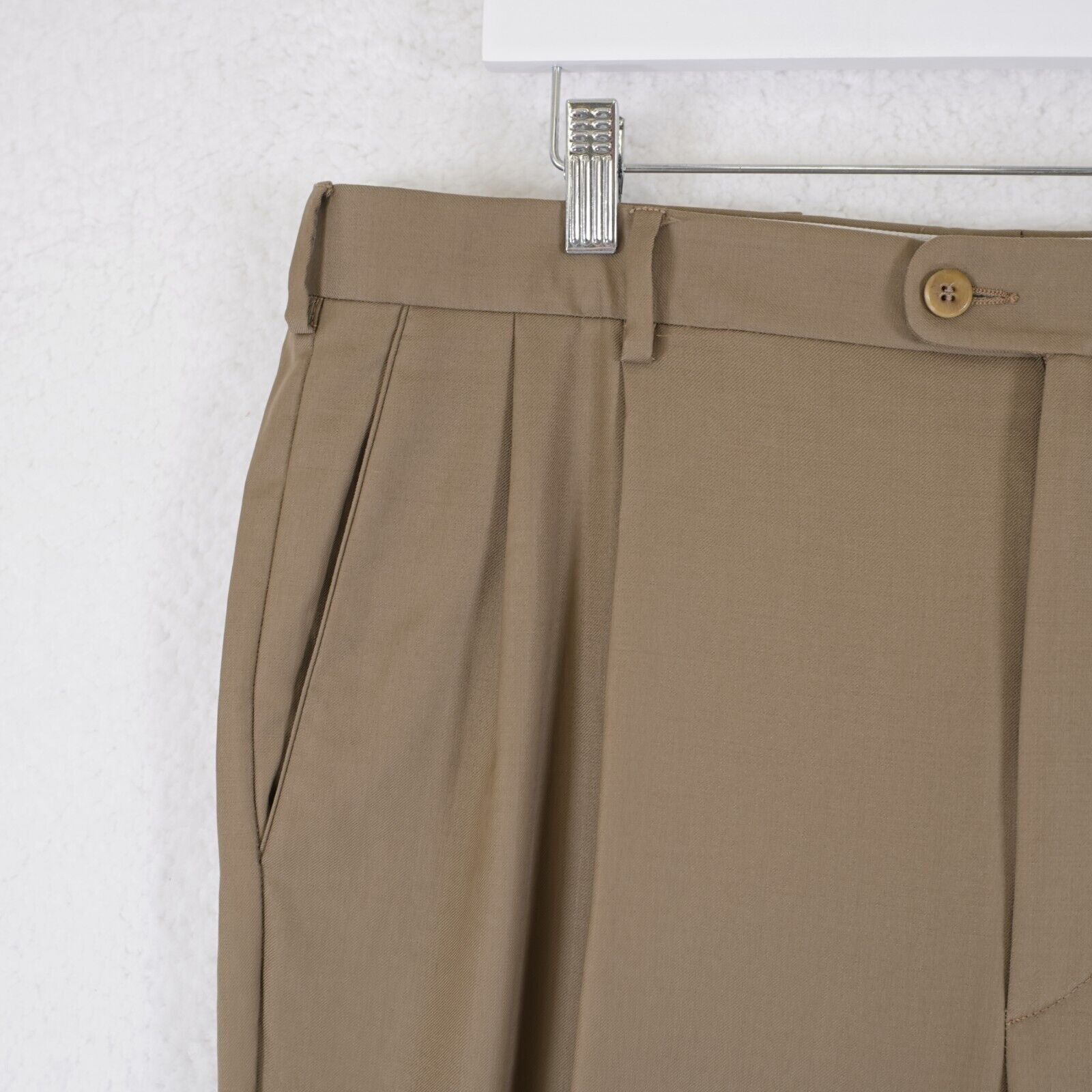 Zanella DAMAGED Zanella Bennett Super 120s Wool Tan Pleated Cuffed D Size 38R - 3 Thumbnail