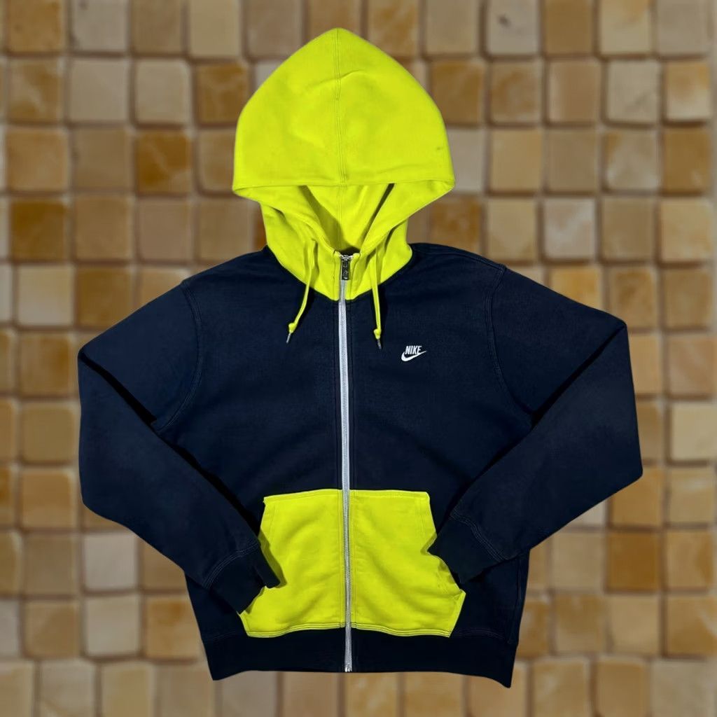 Nike Nike Mini Logo Faded Navy Blue Yellow Colour Block Zip Hoodie Medium Size US M / EU 48-50 / 2 - 1 Thumbnail