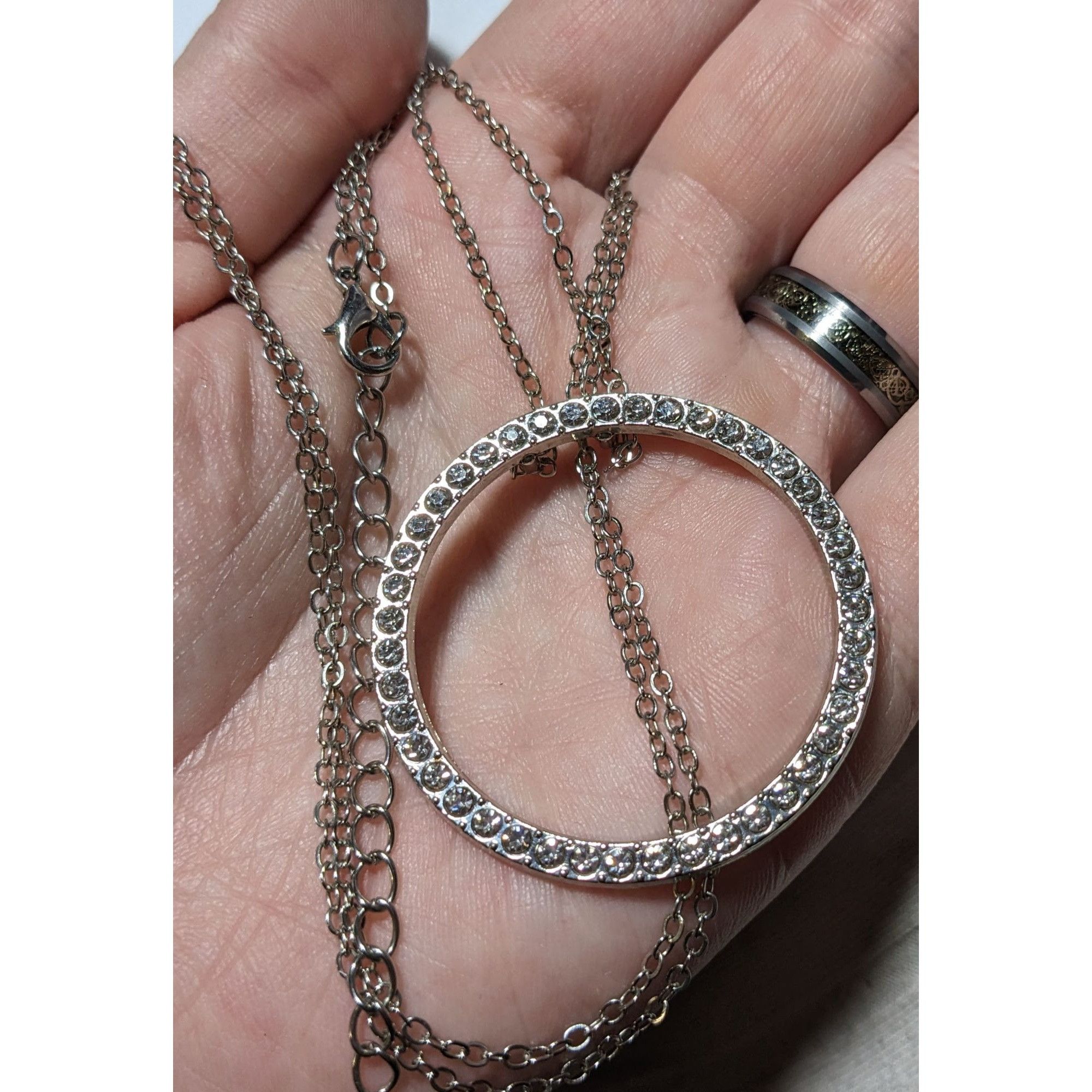 Other Silver Rhinestone Open Circle Pendant Necklace Size ONE SIZE - 8 Thumbnail