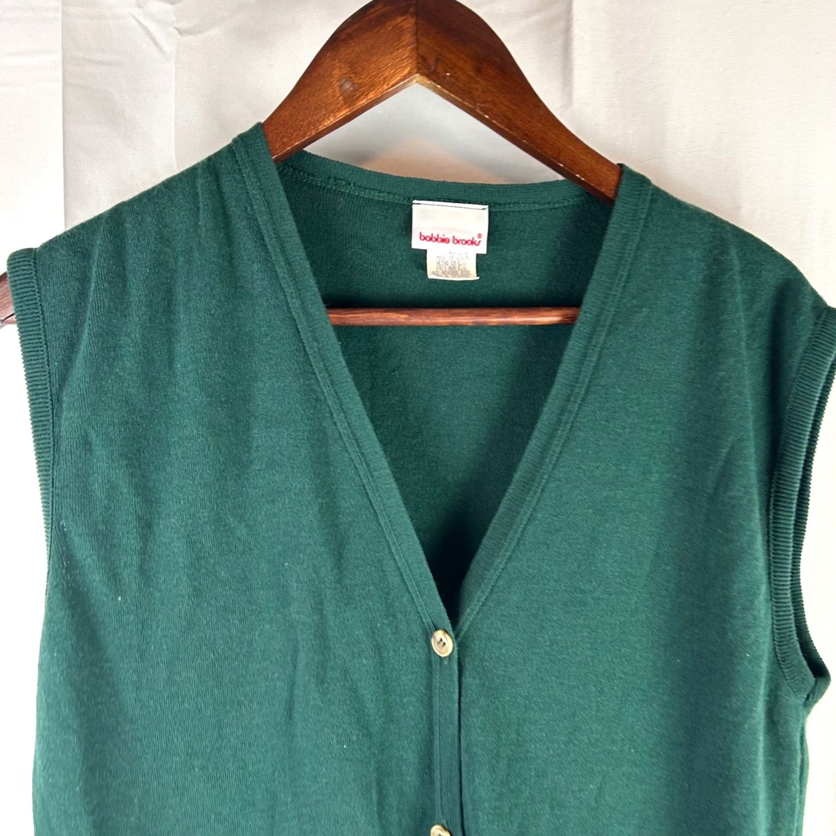 Vintage VTG Bobbie Brooks Women Green V Neck Button Front Sleeveless Sweater Vest Medium Size M / US 6-8 / IT 42-44 - 2 Thumbnail