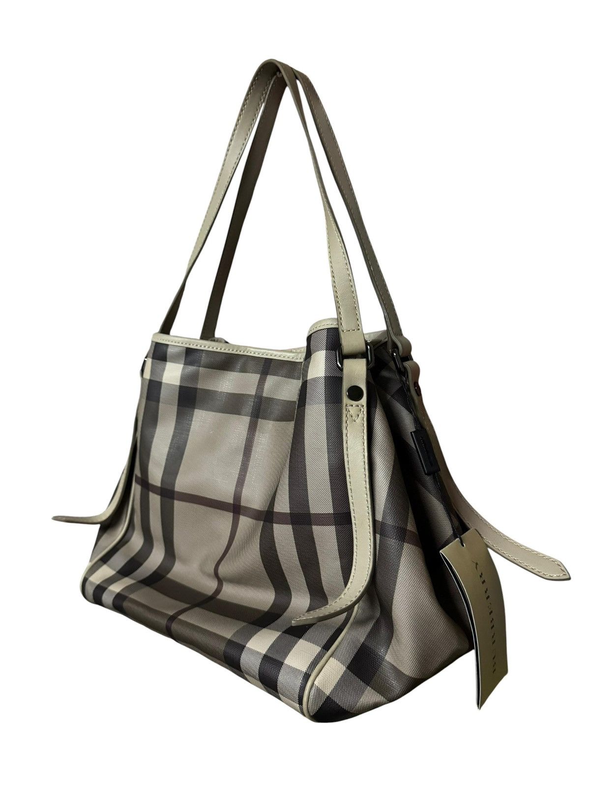 Burberry Burberry Smoke Grey Haymarket Novacheck Tote Bag Size ONE SIZE - 6 Thumbnail