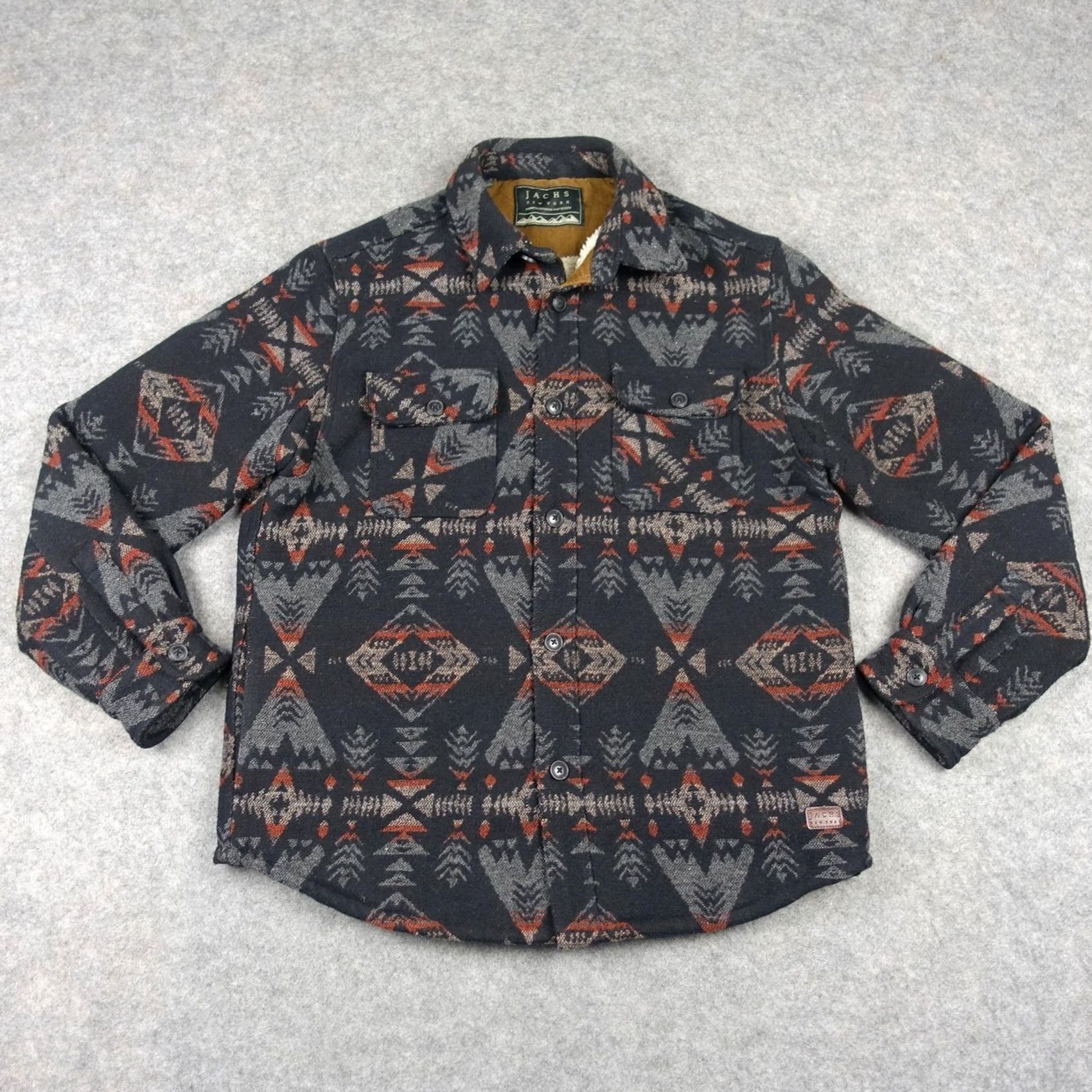Vintage JACHS Shirt Jacket Mens L Black Aztec Sherpa Lined Shacket Wool Geometric Flannel Polyester Mid-Length Button Casual Travel Size US L / EU 52-54 / 3 - 2 Thumbnail