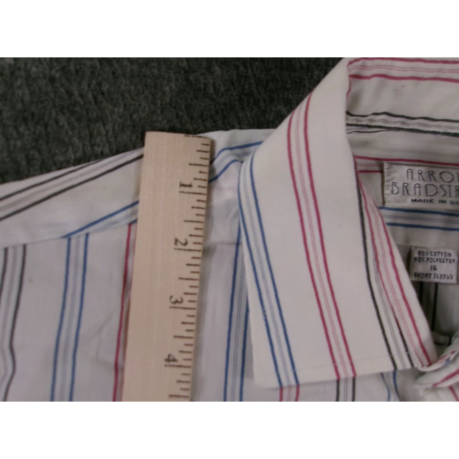 Arrow VINTAGE Arrow Bradstreet Dress Shirt Men 16 Regular White Striped 80s 90s USA Classic Size 42R - 4 Thumbnail