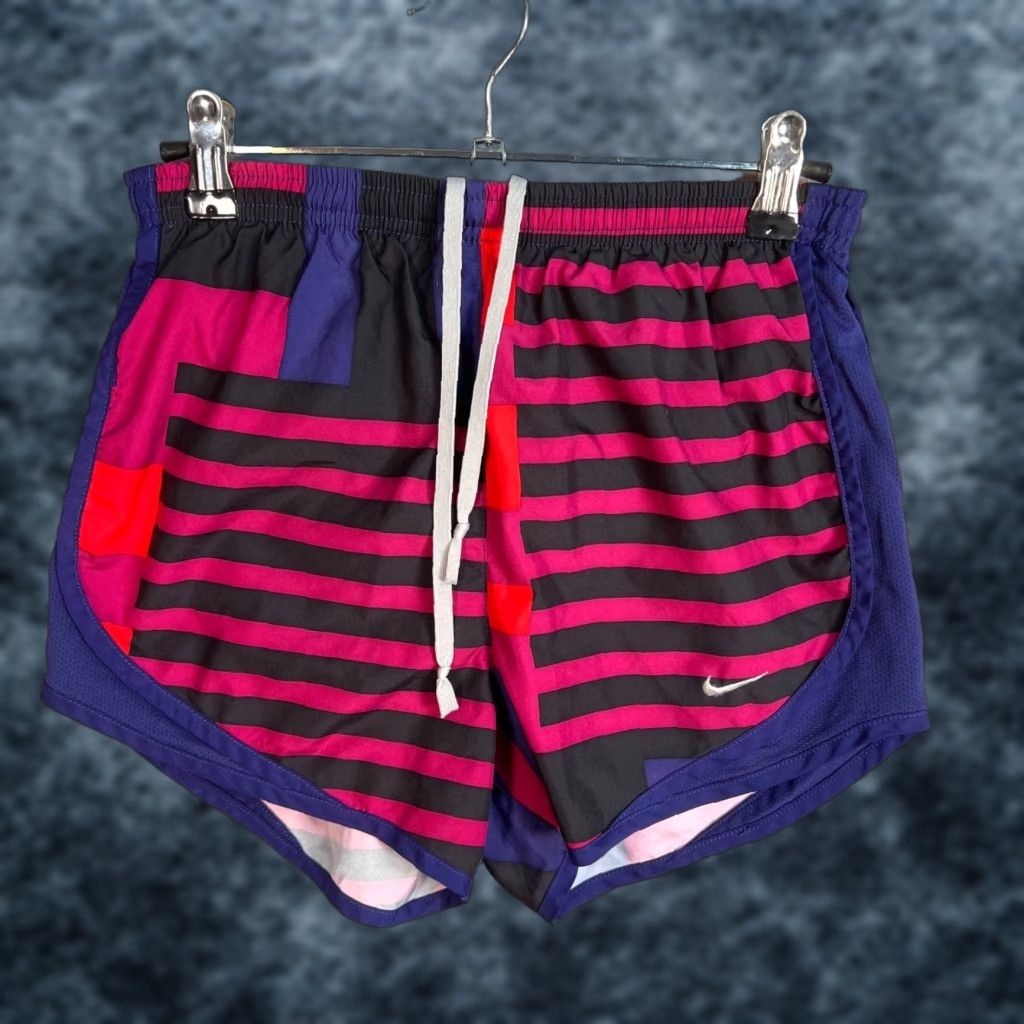 Nike Nike Dri-Fit Womens XS Running Shorts Pink/Black/Blue Striped Pattern, Athletic, Activewear, Drawstring, 3in Inseam, Polyester, Regular, Womens Size 26" / US 2 / IT 38 - 1 Thumbnail