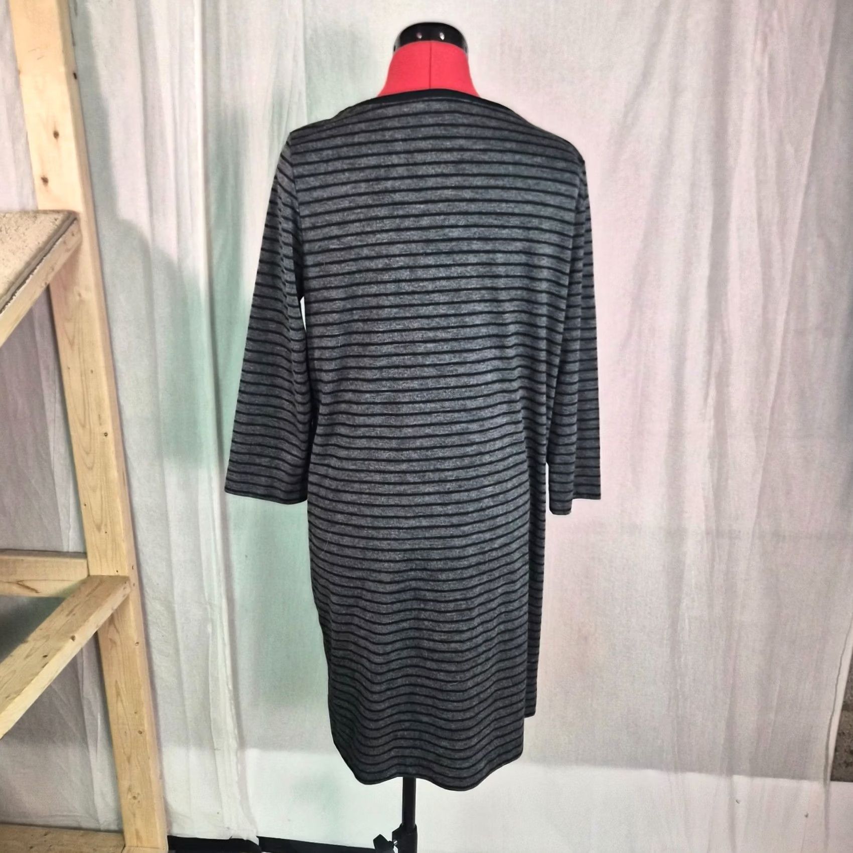 Loft LOFT Ann Taylor Womens Size M Black Stripe Shift Dress Long Sleeve Stretch G063 Dress Size L / US 10 / IT 46 - 3 Thumbnail
