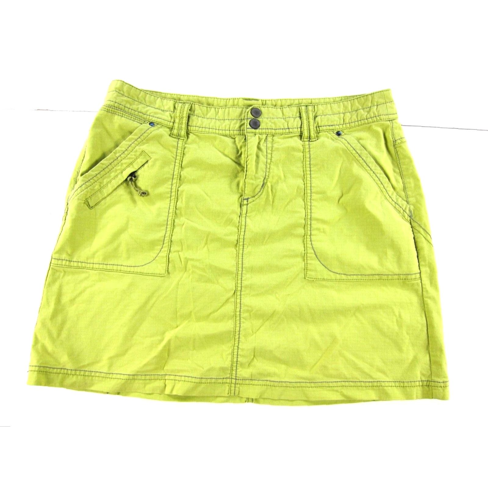 Vintage Title Nine Yellow Green Nylon Cotton Stretch Active Sport Pocket Cargo Skirt 10 Size 32" / US 10 / IT 46 - 2 Thumbnail
