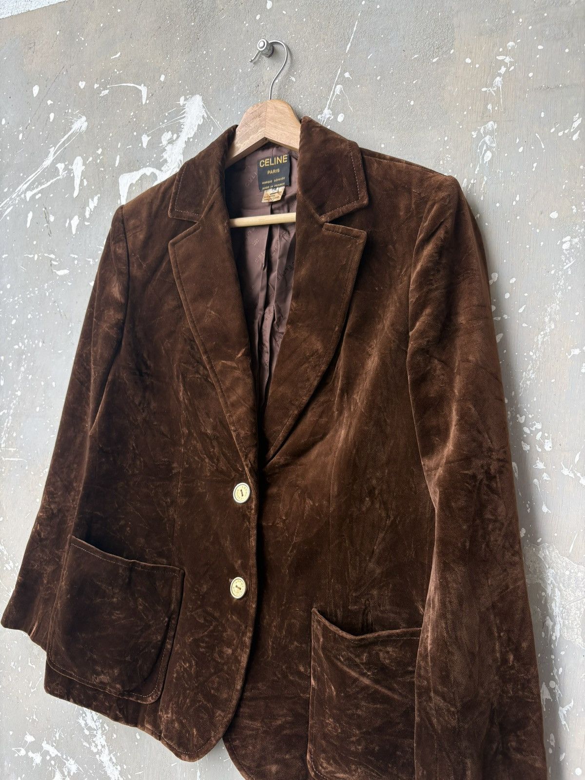 Celine Vintage 80s 90s Celine Paris brown velvet blazer Size US S / EU 44-46 / 1 - 1 Thumbnail