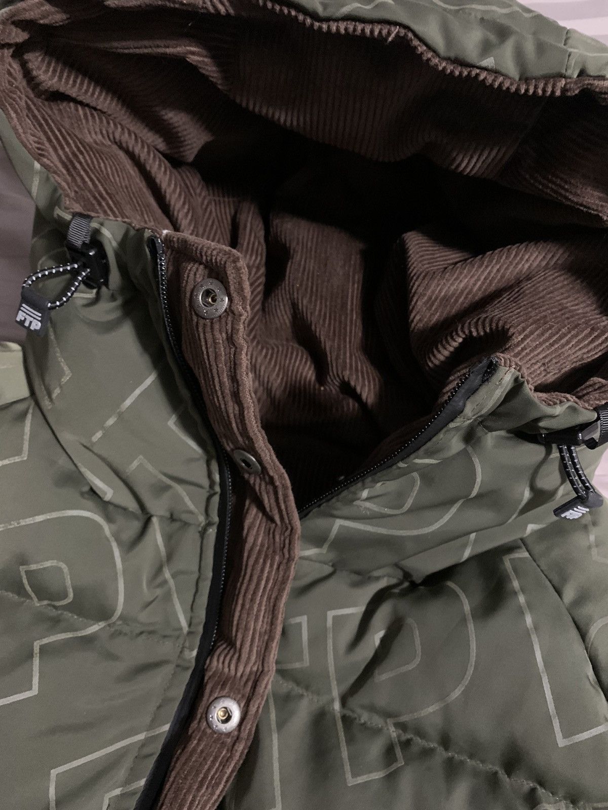 Fuck The Population FTP Corduroy Puffer Jacket (Brown/Green) Size US M / EU 48-50 / 2 - 3 Thumbnail