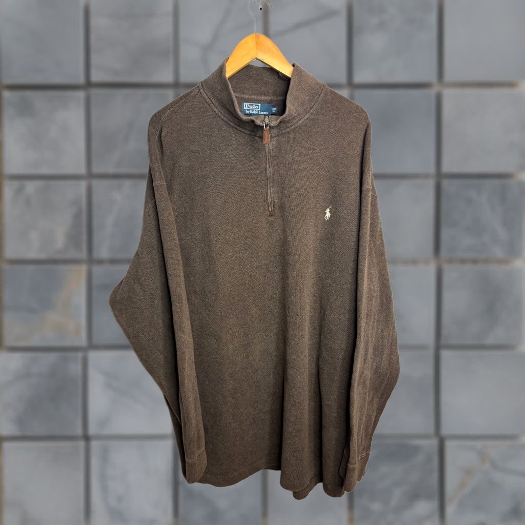Polo Ralph Lauren Polo Ralph Lauren Sweater Mens 2XLT Cotton 1/4 Zip Brown Mock Neck Pullover Logo Embroidered Zipper Knit Casual Classic Preppy 5227 Mens Size US XXL / EU 58 / 5 - 1 Thumbnail