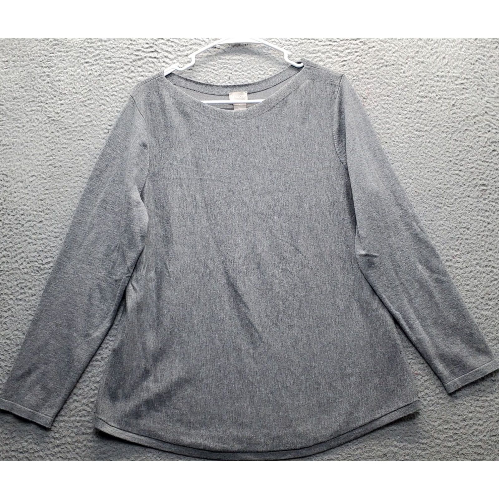 Vintage Chico's Tunic Top Womens Size L Gray Knit Long Sleeve Round Neck Curved Hem Size L / US 10 / IT 46 - 2 Thumbnail
